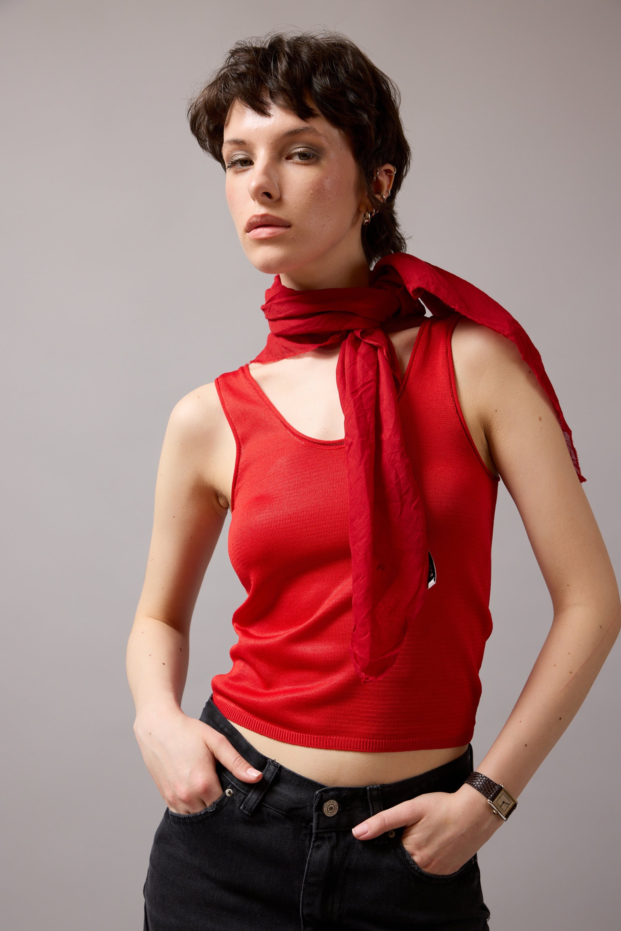 CHRISTMAS RED ORGANİK PAMUK HANDMADE KARE FULAR