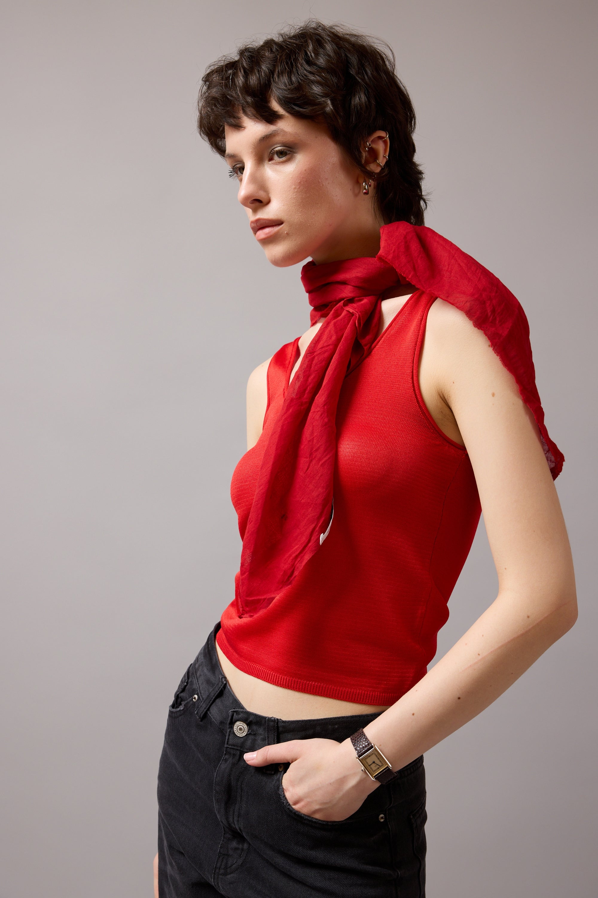 CHRISTMAS RED ORGANİK PAMUK HANDMADE KARE FULAR