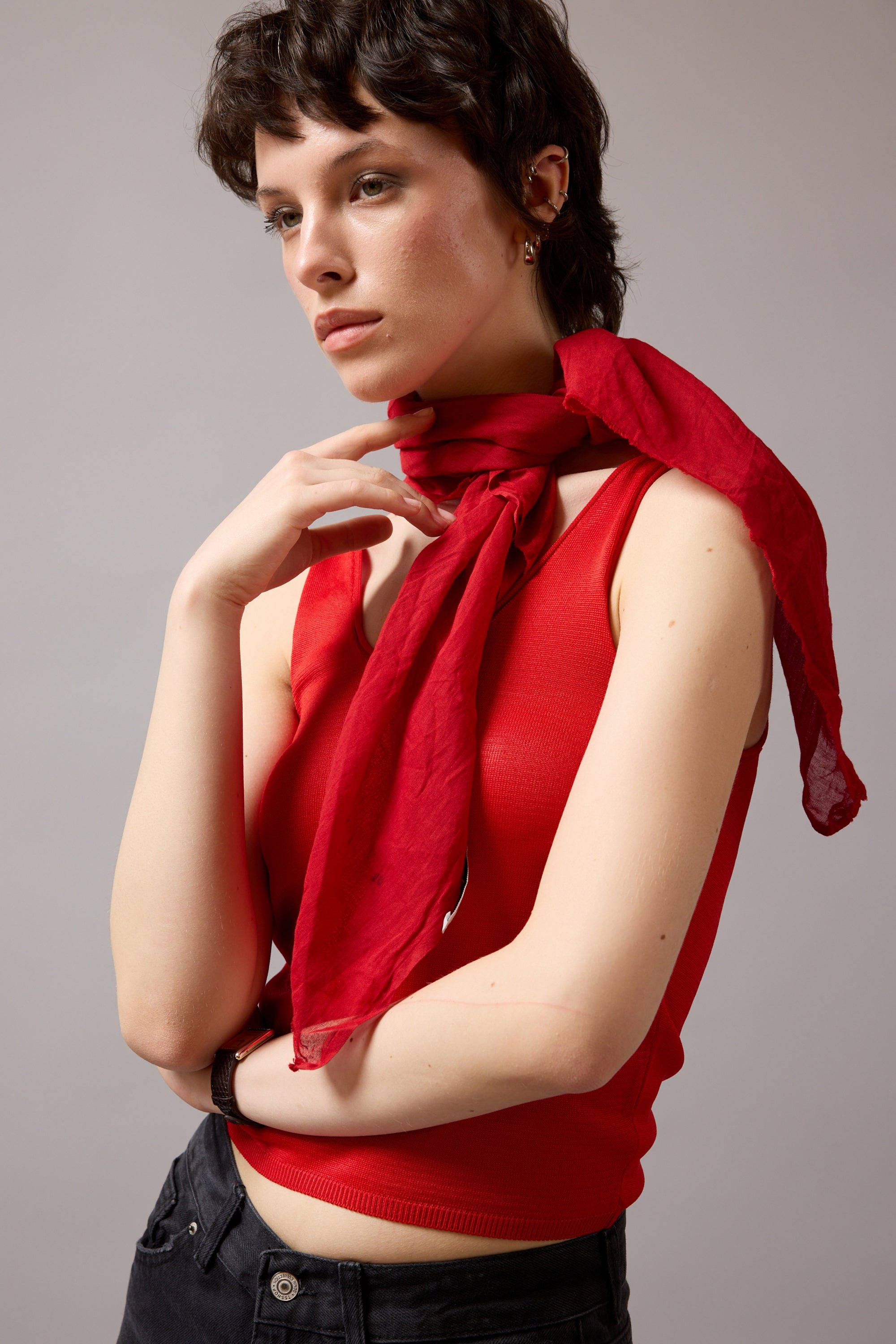 CHRISTMAS RED ORGANİK PAMUK HANDMADE KARE FULAR