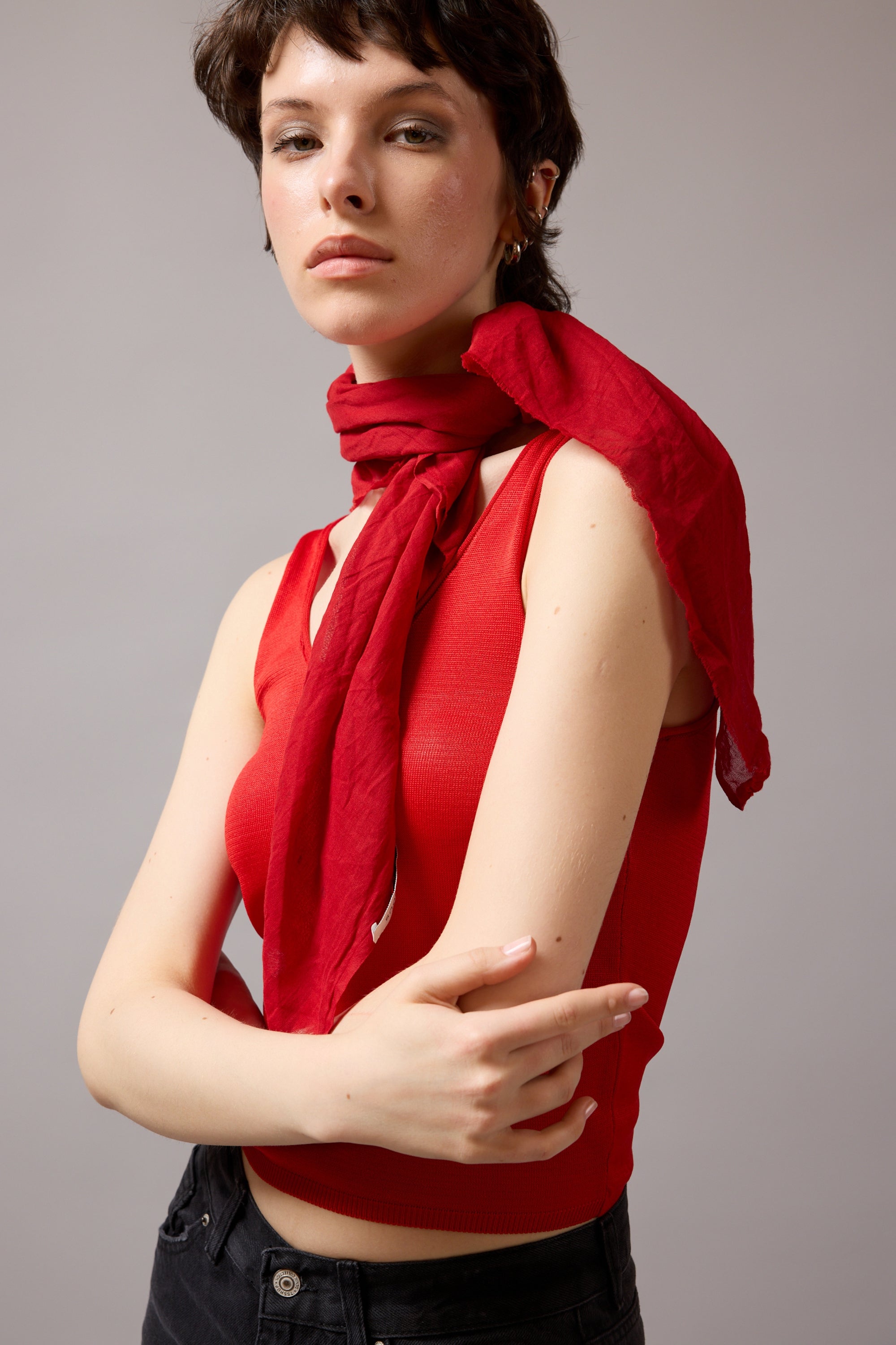 CHRISTMAS RED ORGANİK PAMUK HANDMADE KARE FULAR