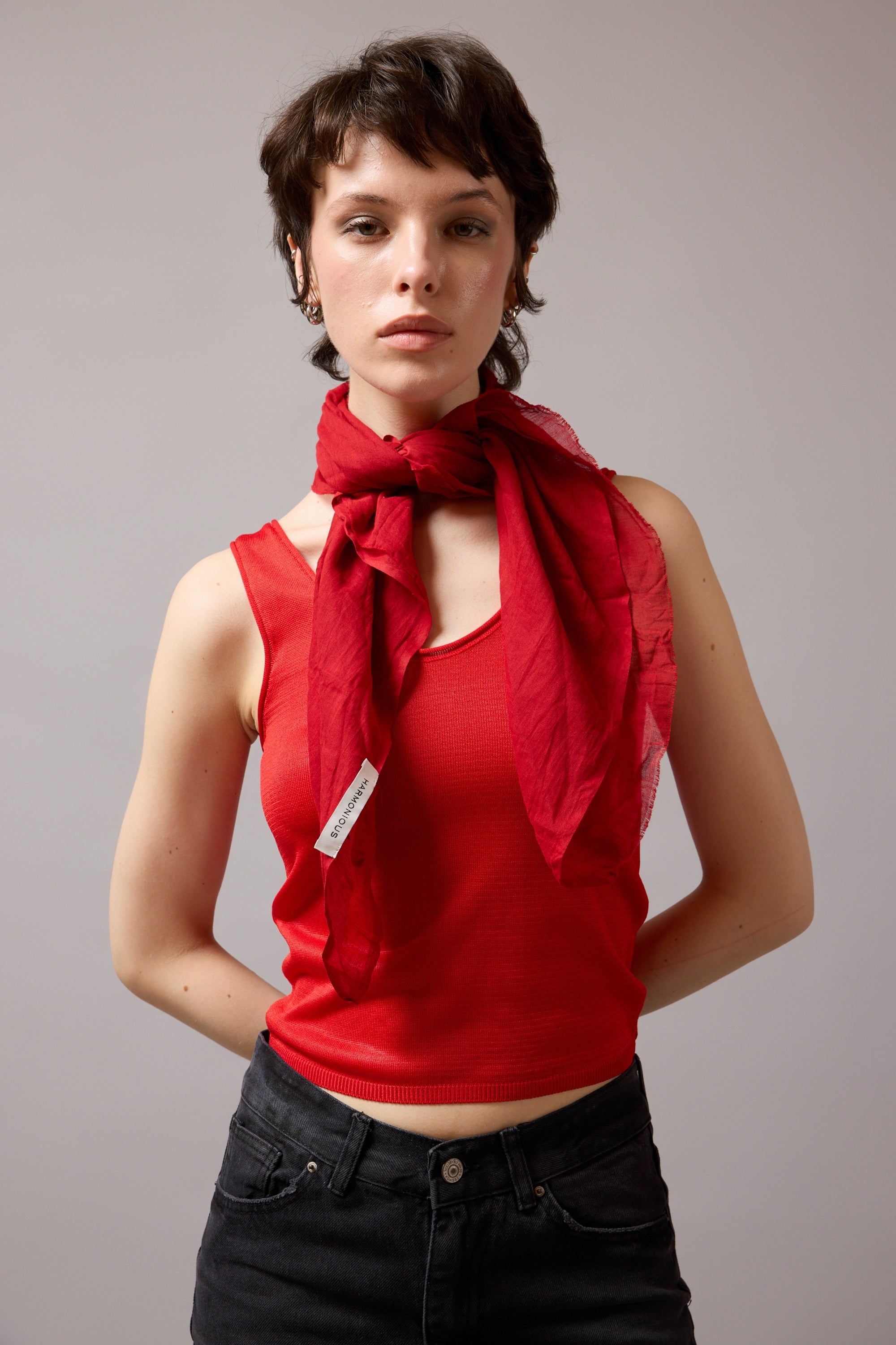 CHRISTMAS RED ORGANİK PAMUK HANDMADE KARE FULAR