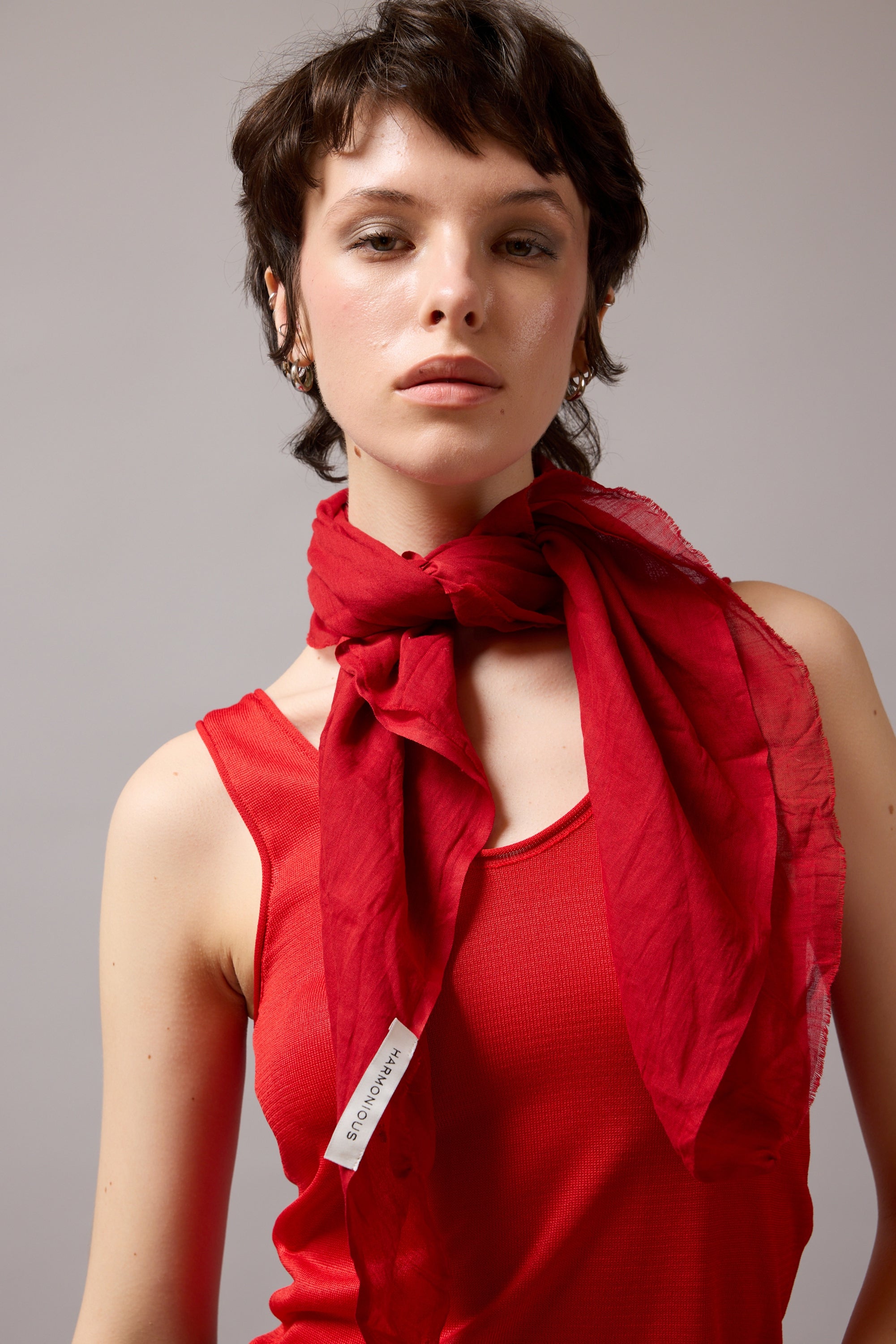 CHRISTMAS RED ORGANİK PAMUK HANDMADE KARE FULAR