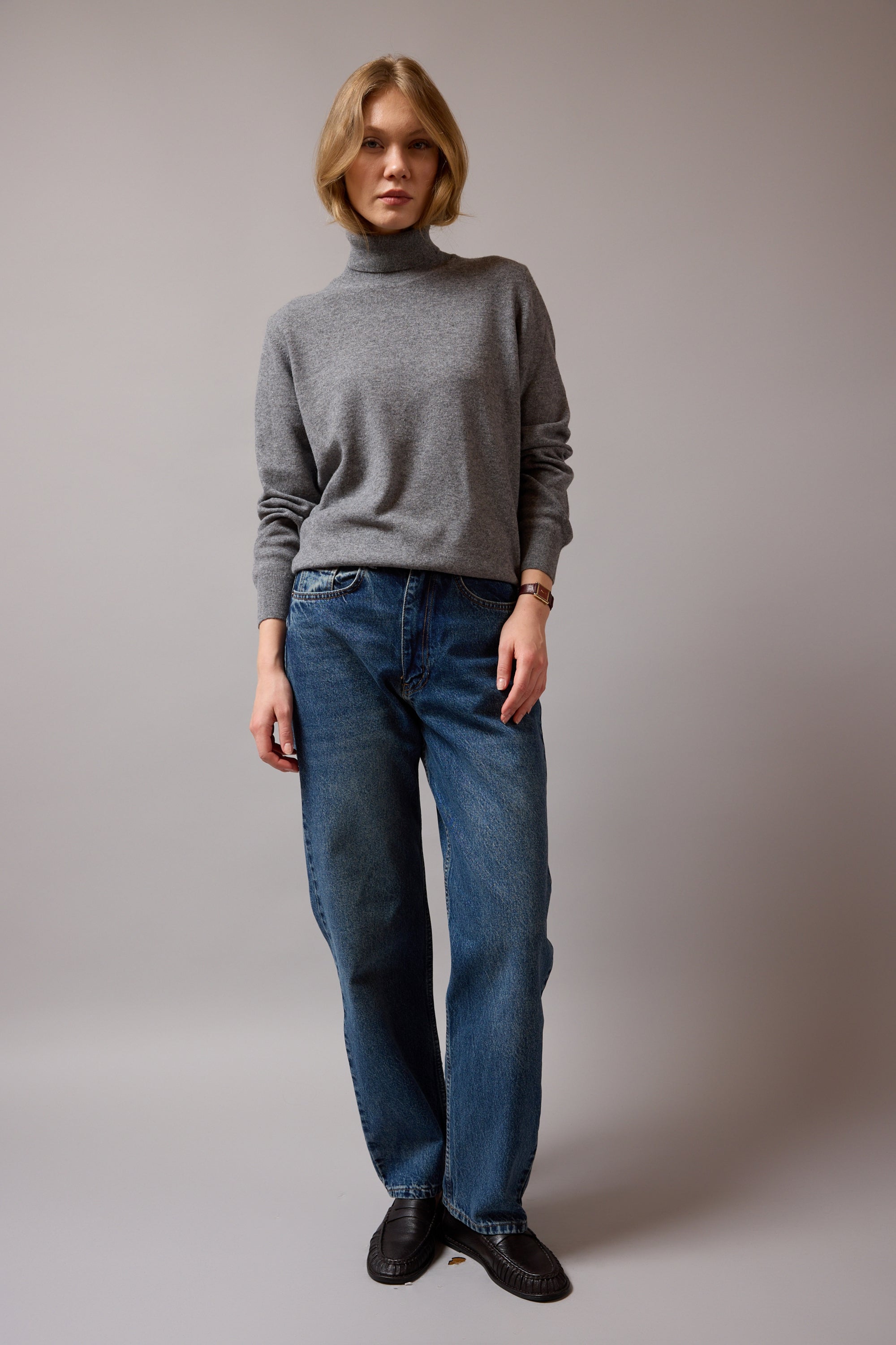 YUN YUKSEK YAKA UNISEX KAZAK GRI