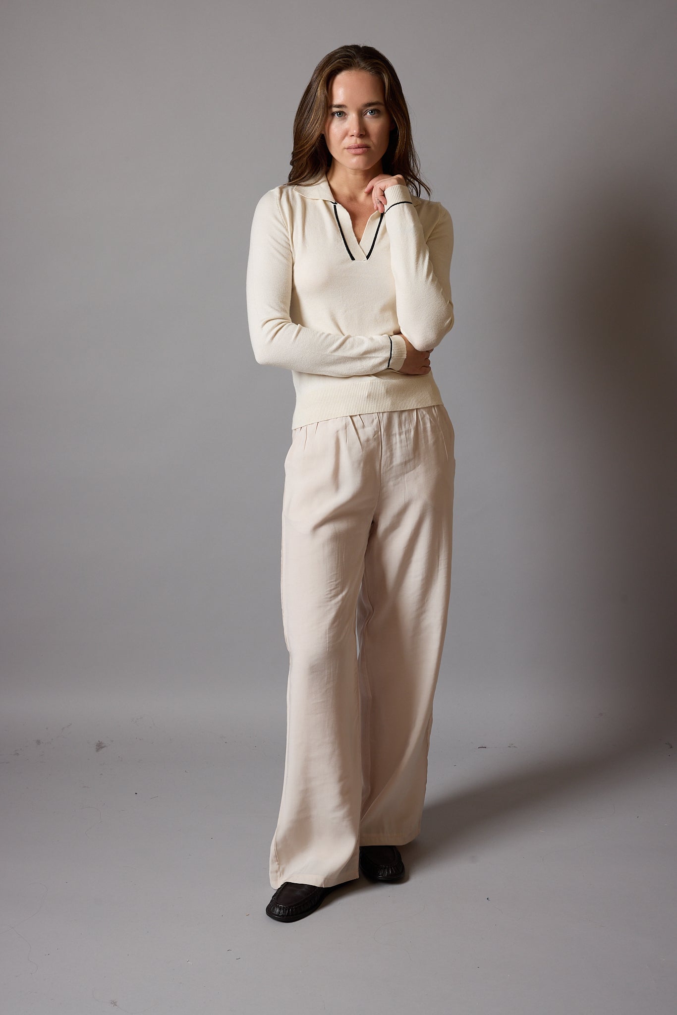 POLO YAKA YUMUSAK DOKULU TRIKO KAZAK KREM