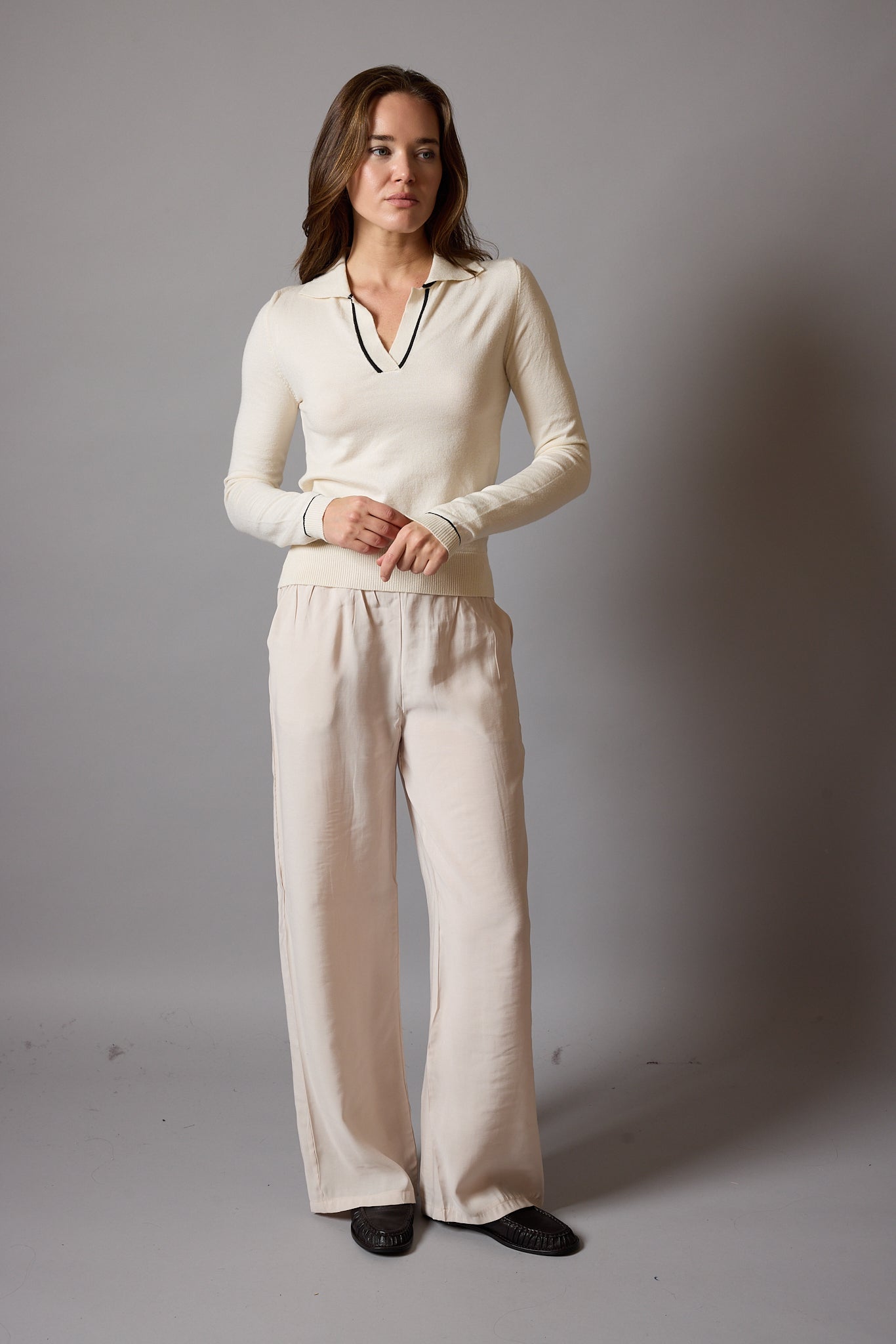 POLO YAKA YUMUSAK DOKULU TRIKO KAZAK KREM