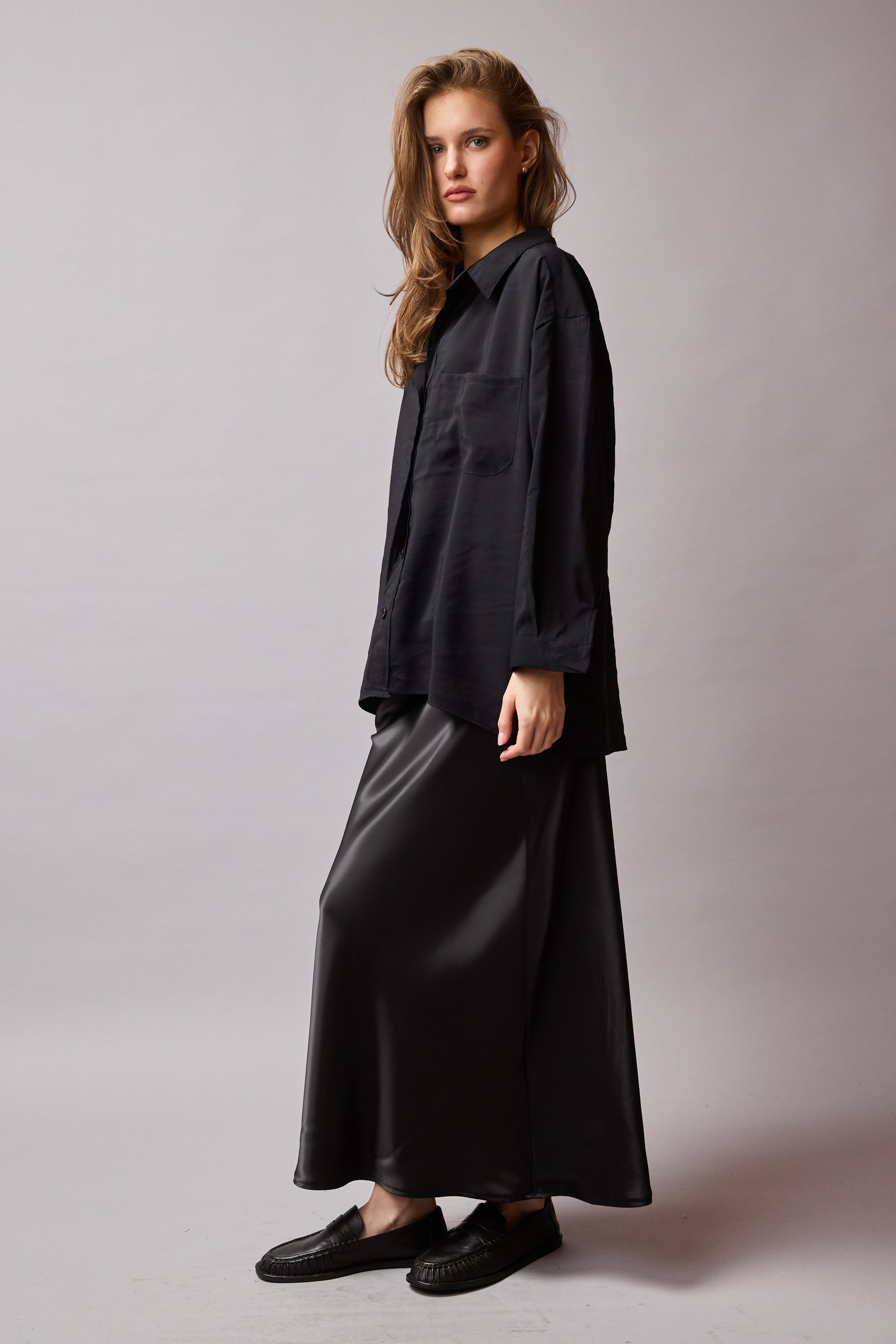 SATEN MIDI ETEK SIYAH