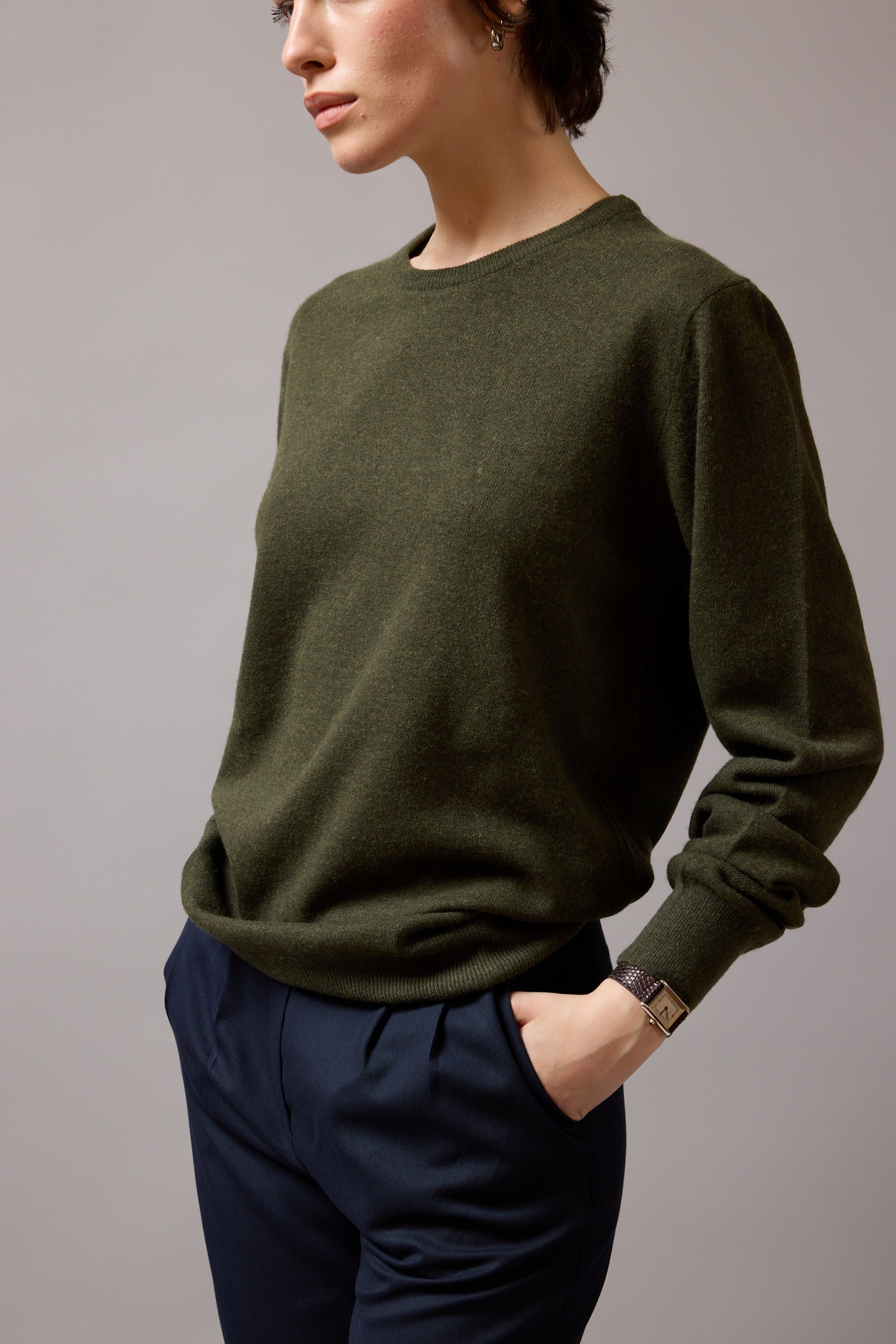 WOOL CREW NECK UNISEX SWEATER KHAKI
