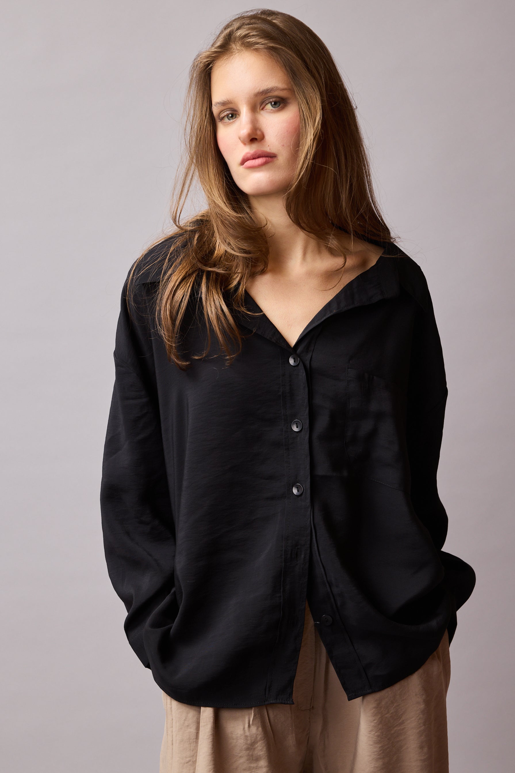 FLOWER POCKET TENSEL SHIRT BLACK