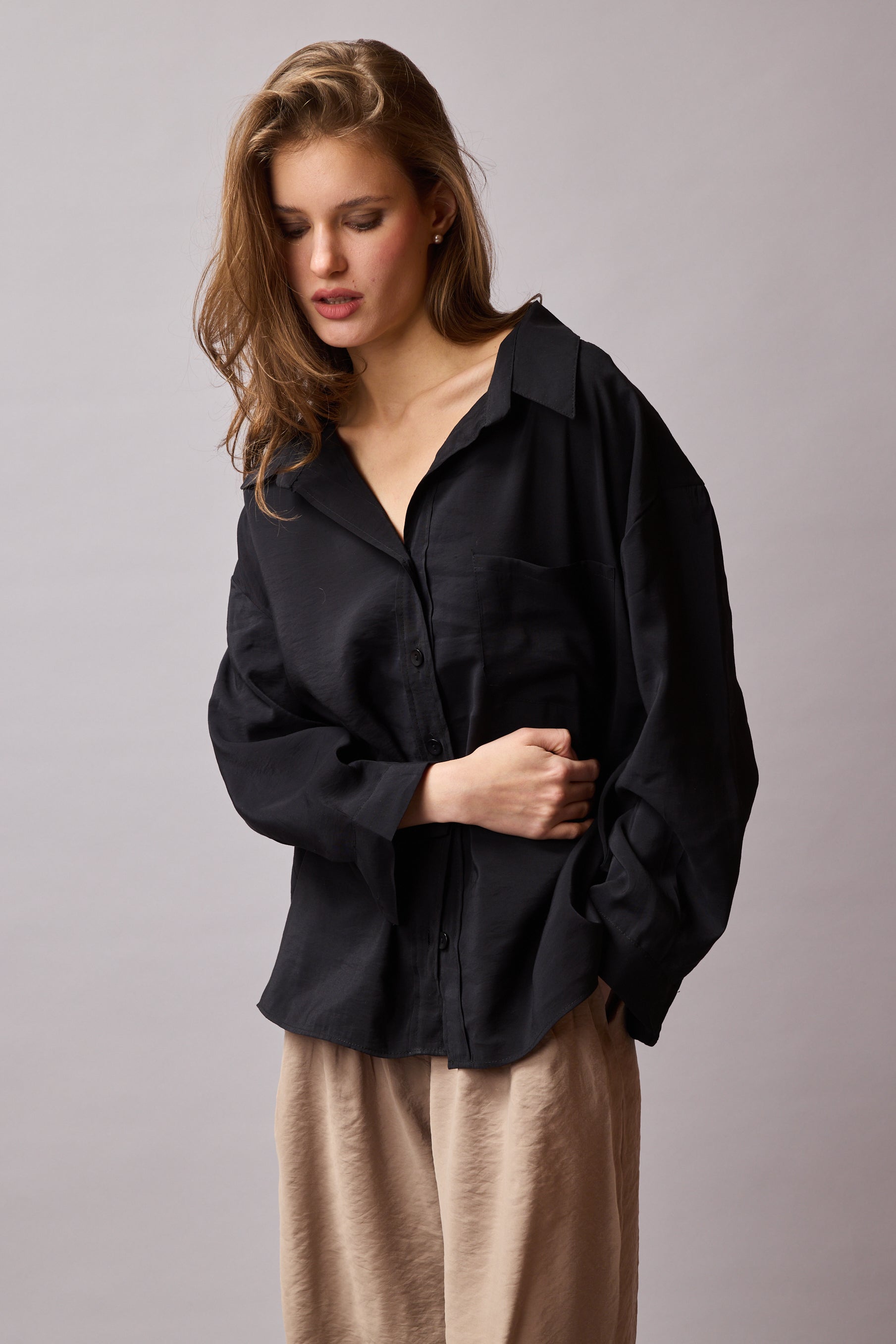 FLOWER POCKET TENSEL SHIRT BLACK
