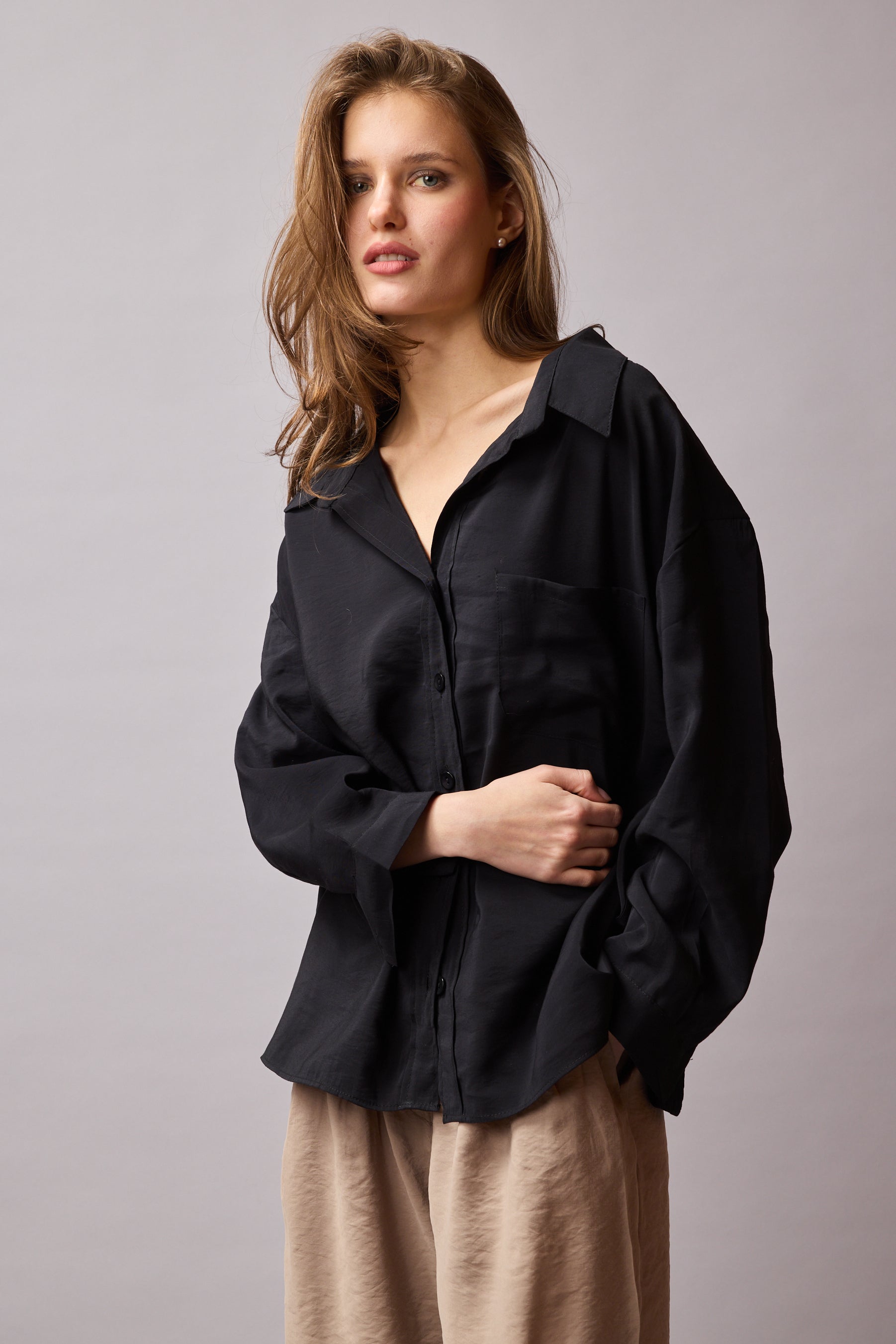 FLOWER POCKET TENSEL SHIRT BLACK