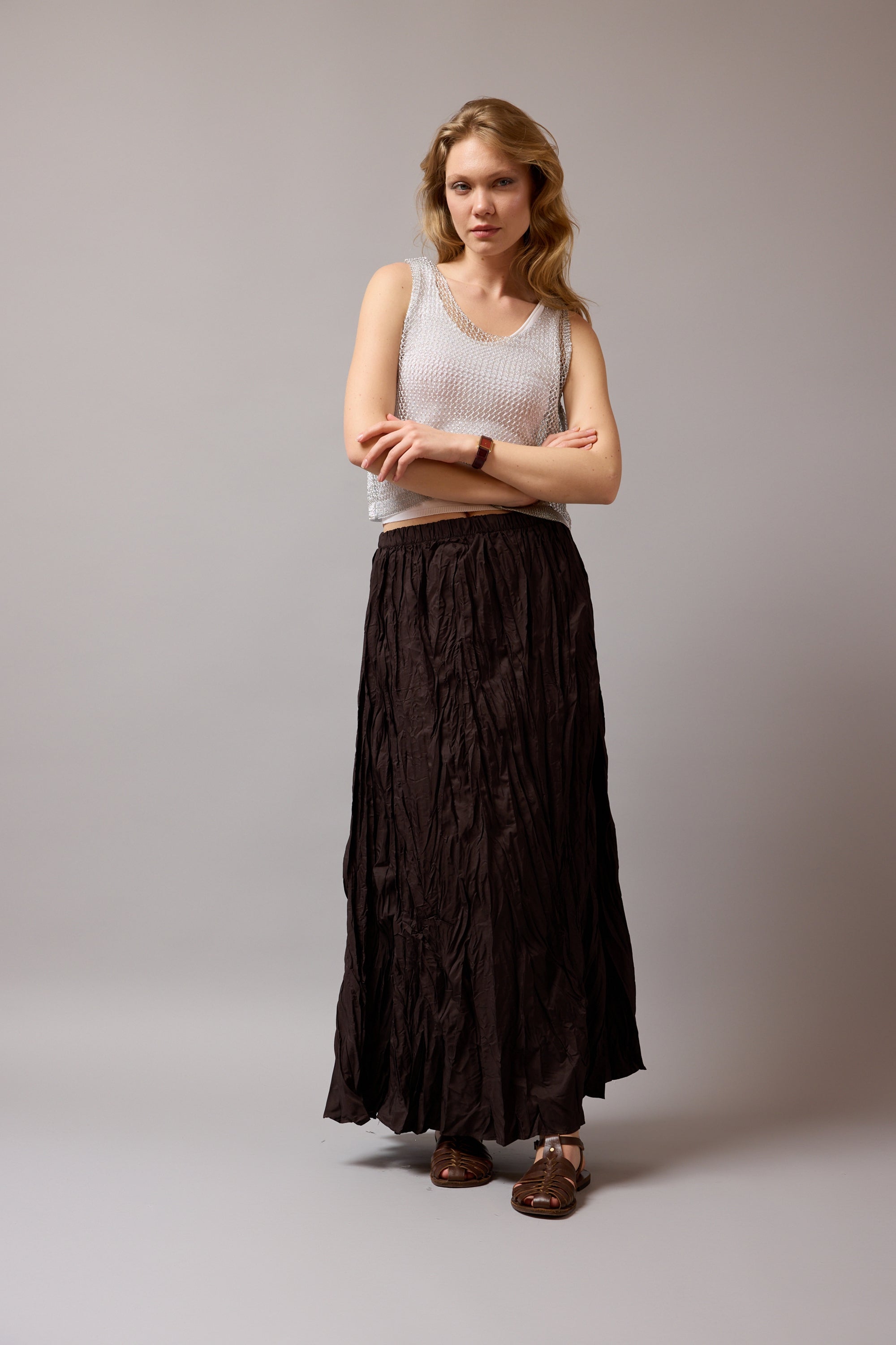 AJURLU KOLSUZ TRIKO BLUZ SILVER