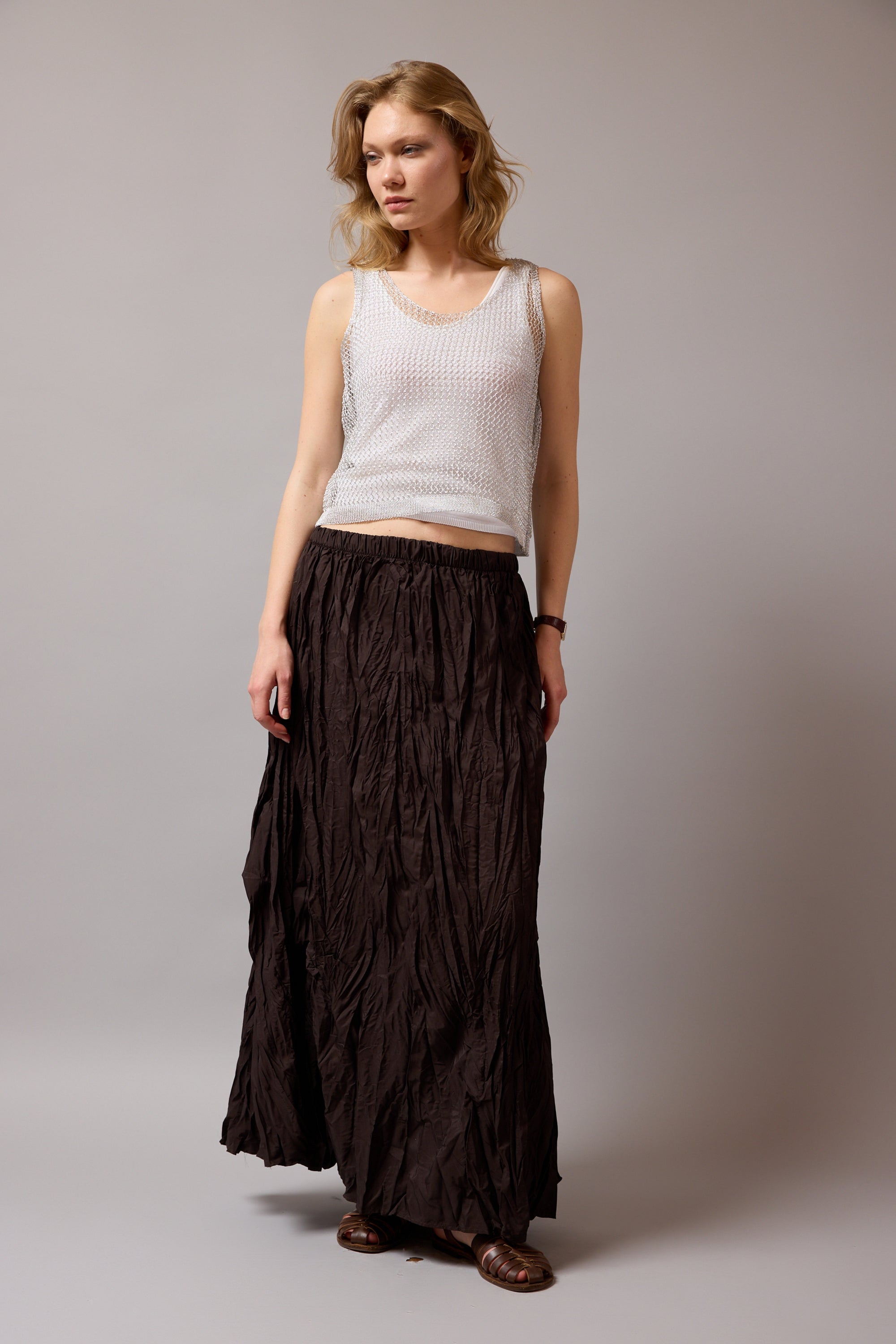 AJURLU KOLSUZ TRIKO BLUZ SILVER