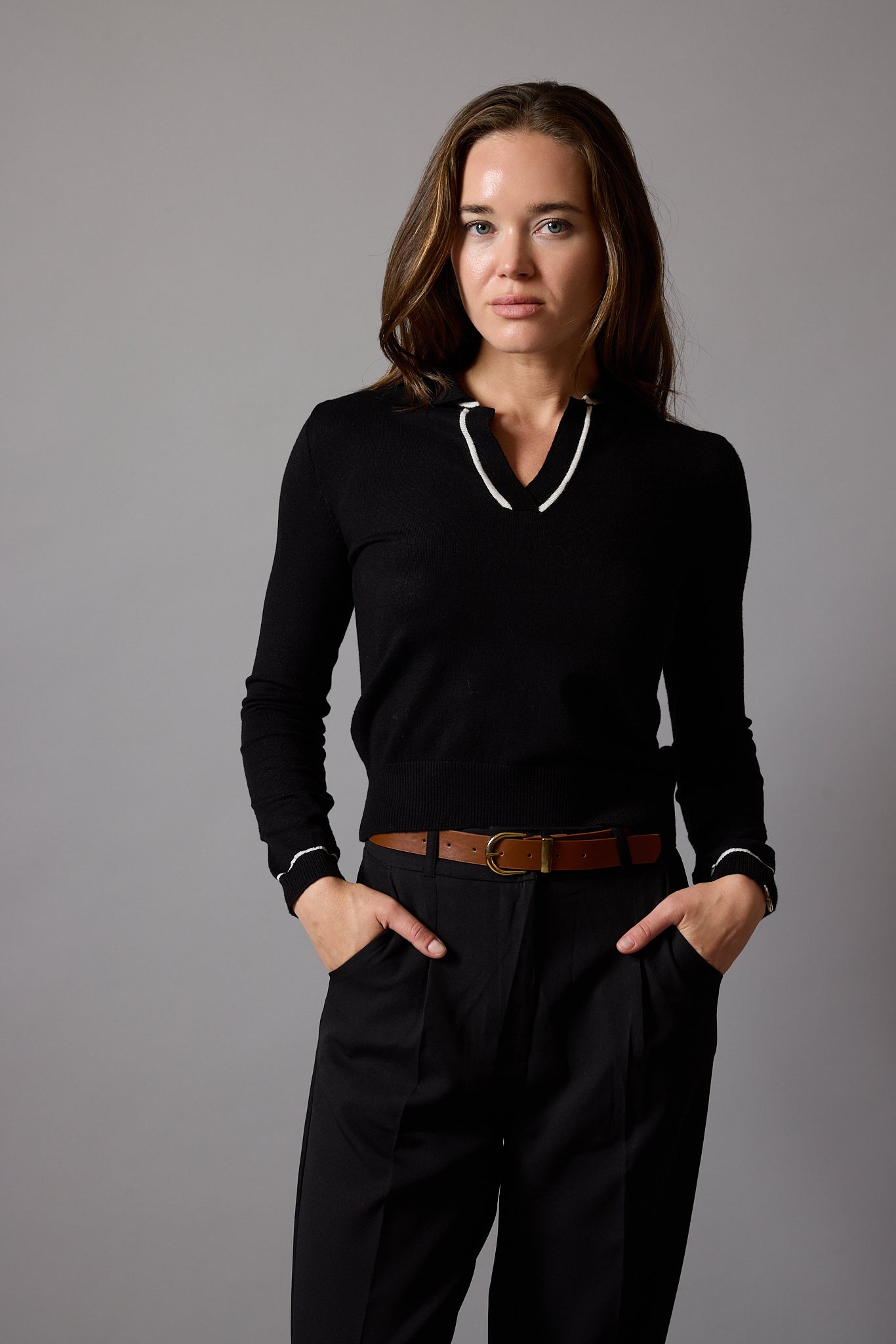 POLO YAKA YUMUSAK DOKULU TRIKO KAZAK SIYAH