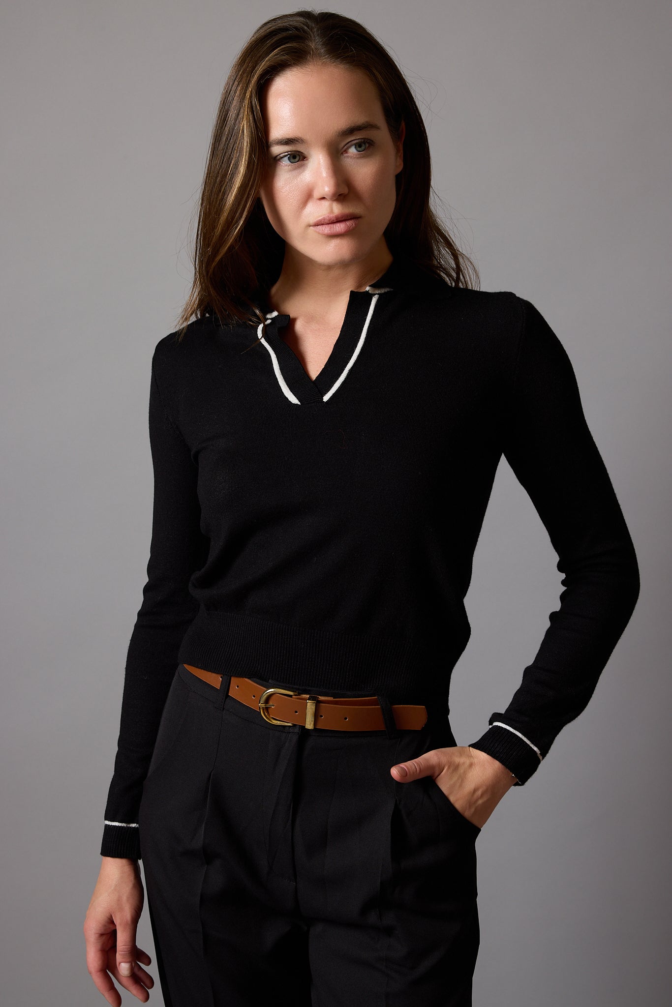 POLO YAKA YUMUSAK DOKULU TRIKO KAZAK SIYAH