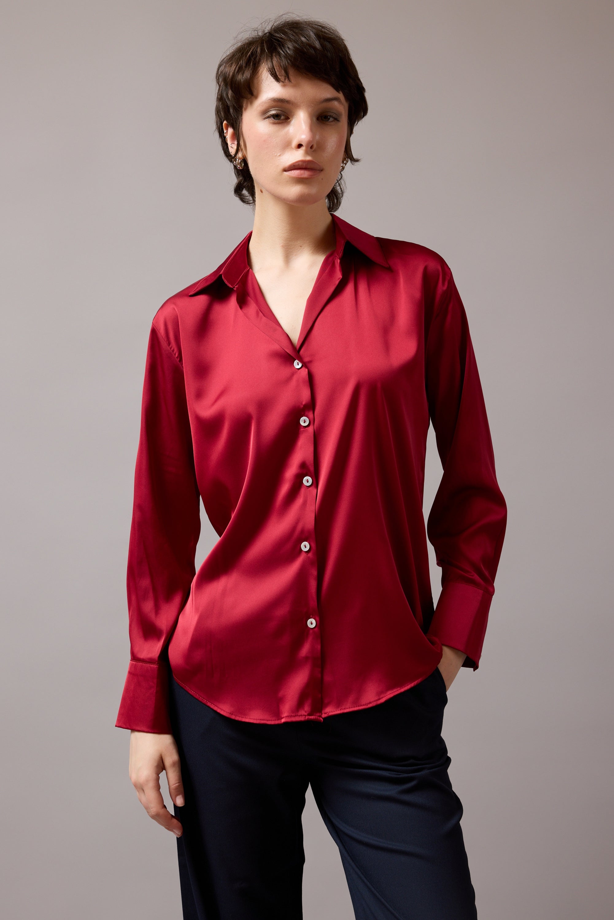 DÖKÜMLÜ SATEN GÖMLEK BORDO