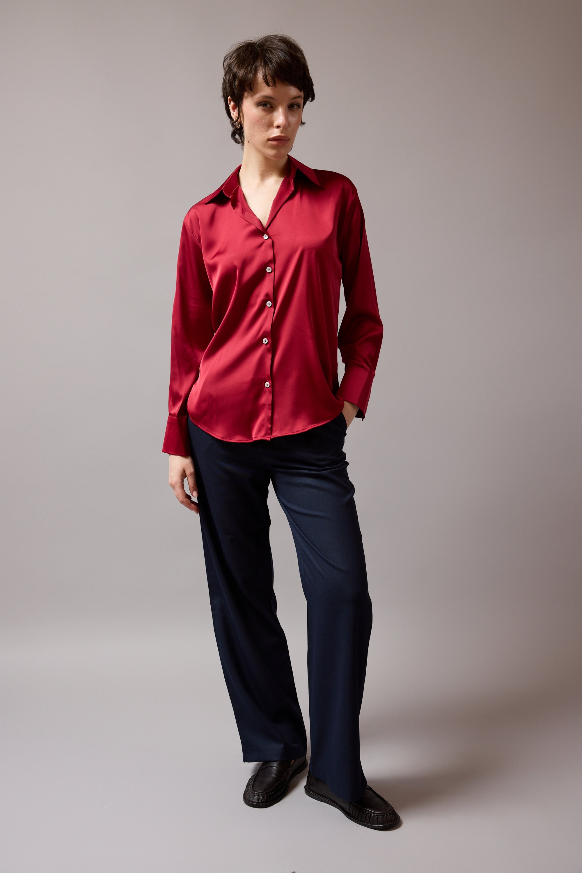 DÖKÜMLÜ SATEN GÖMLEK BORDO