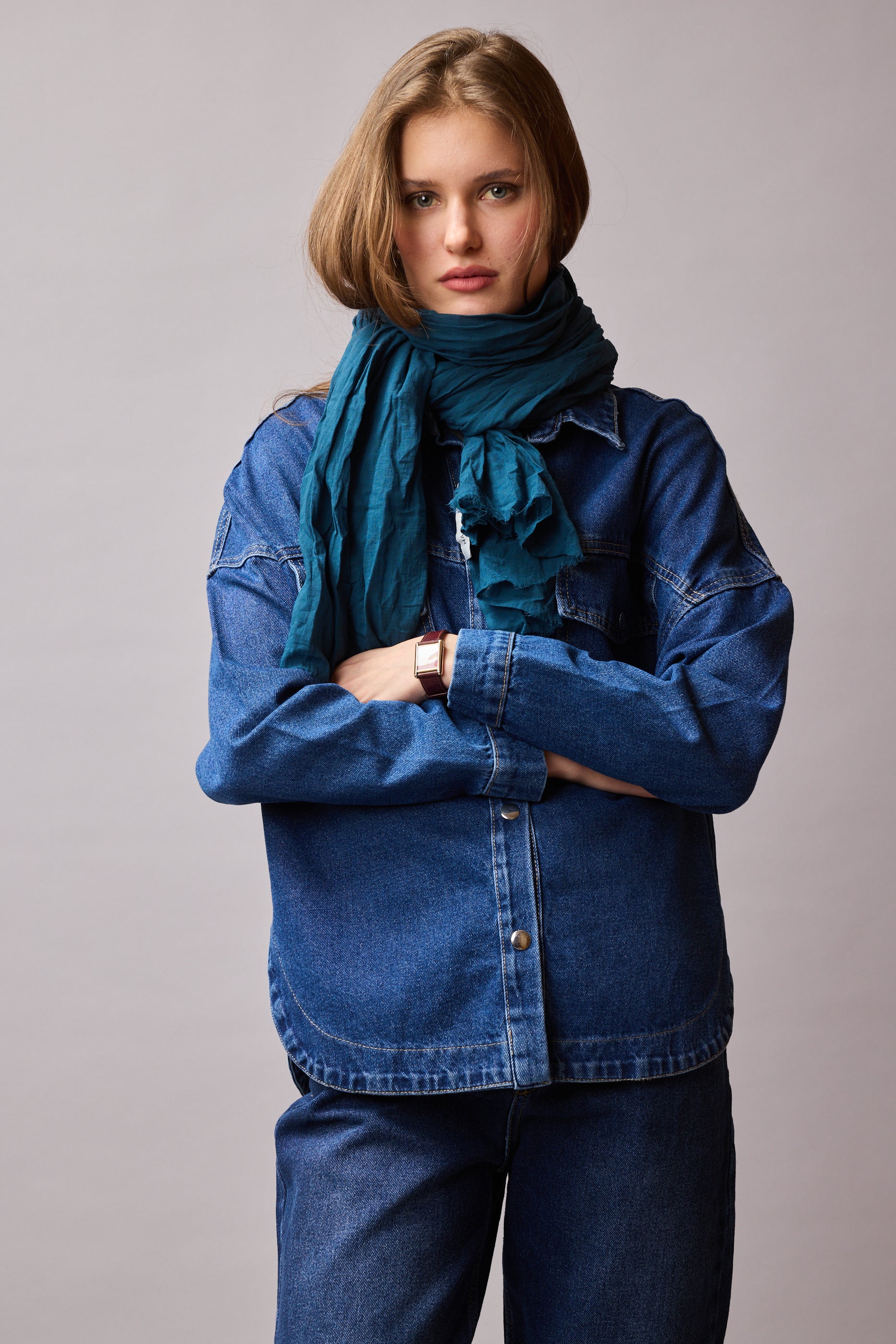 Sea Blue Organik Pamuk El Boyama Şal