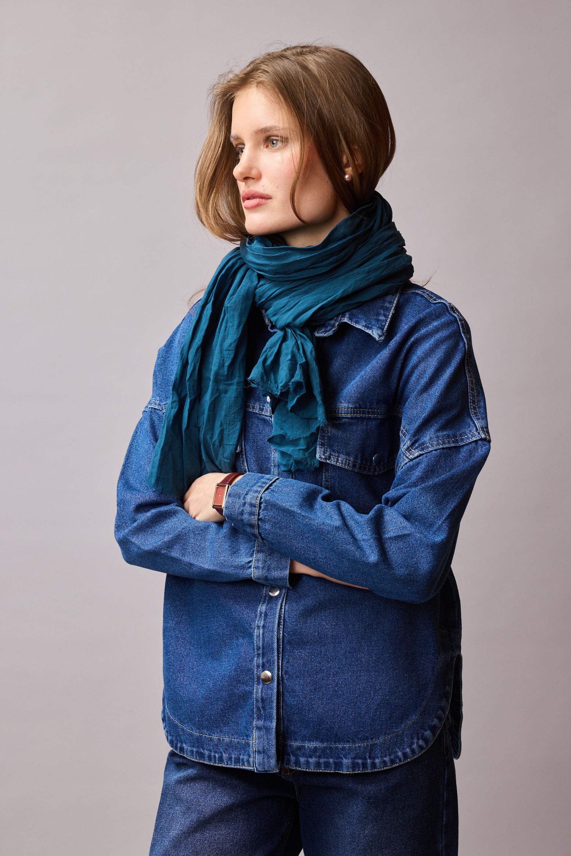 Sea Blue Organik Pamuk El Boyama Şal