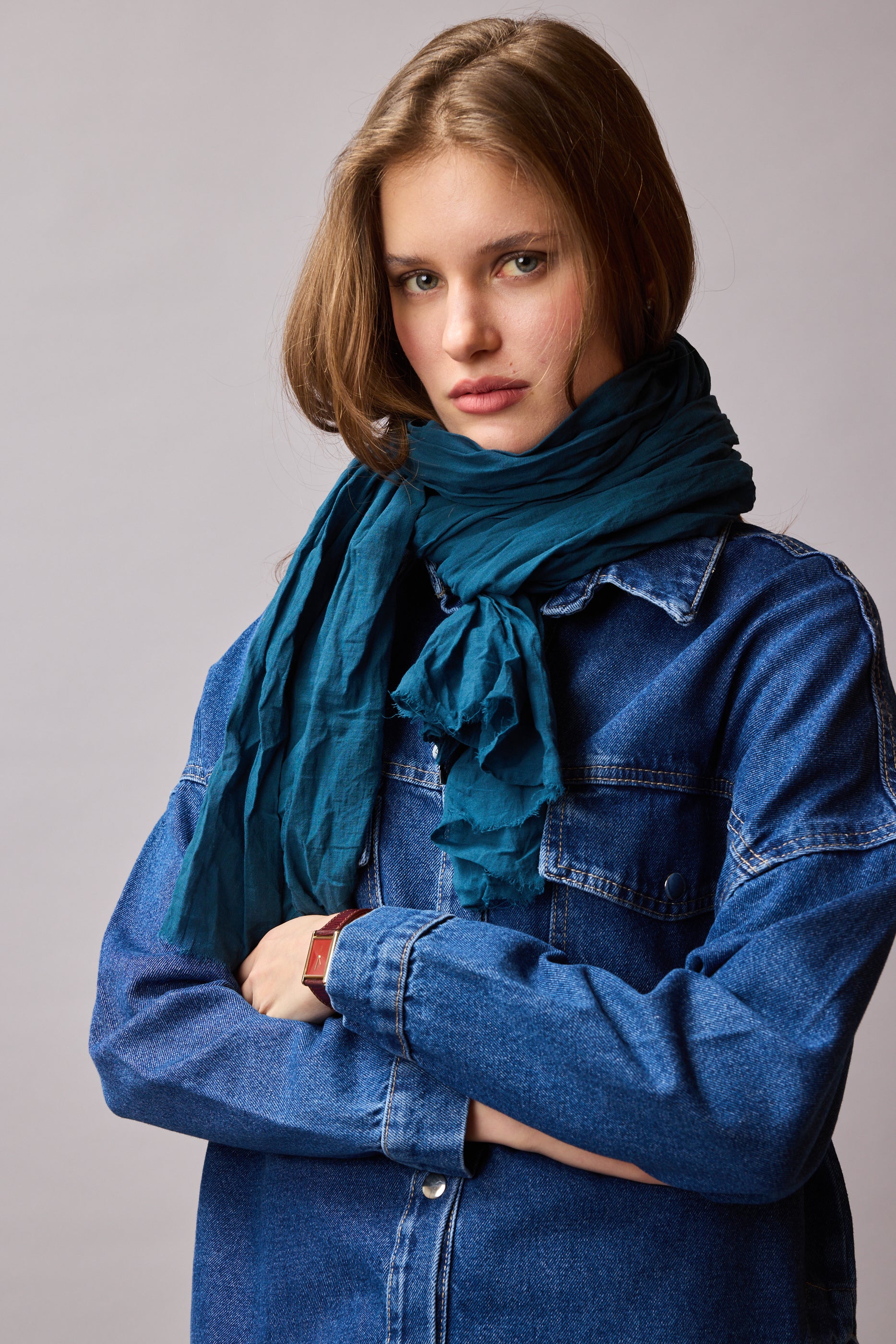 Sea Blue Organik Pamuk El Boyama Şal