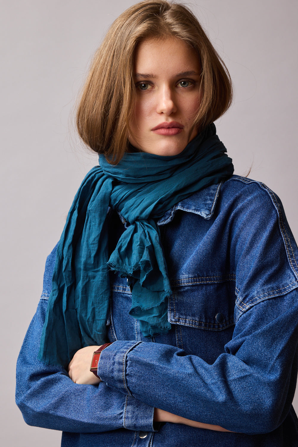 Sea Blue Organic Cotton Hand Painted Shawl
