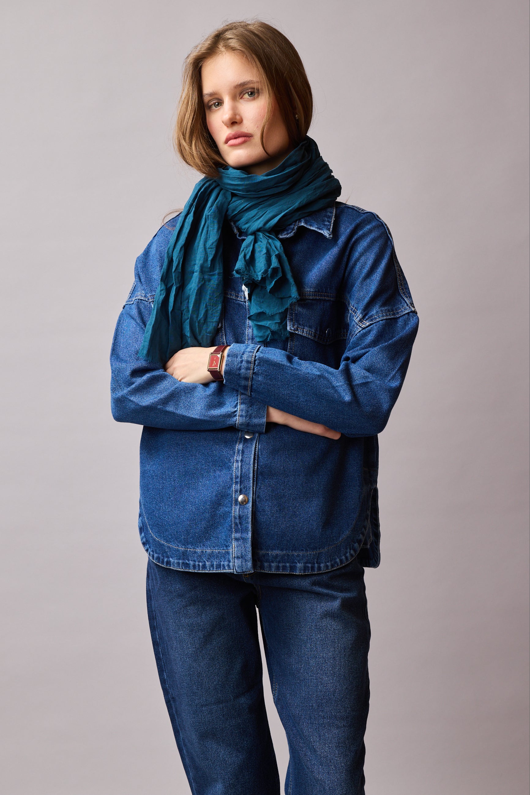 Sea Blue Organik Pamuk El Boyama Şal