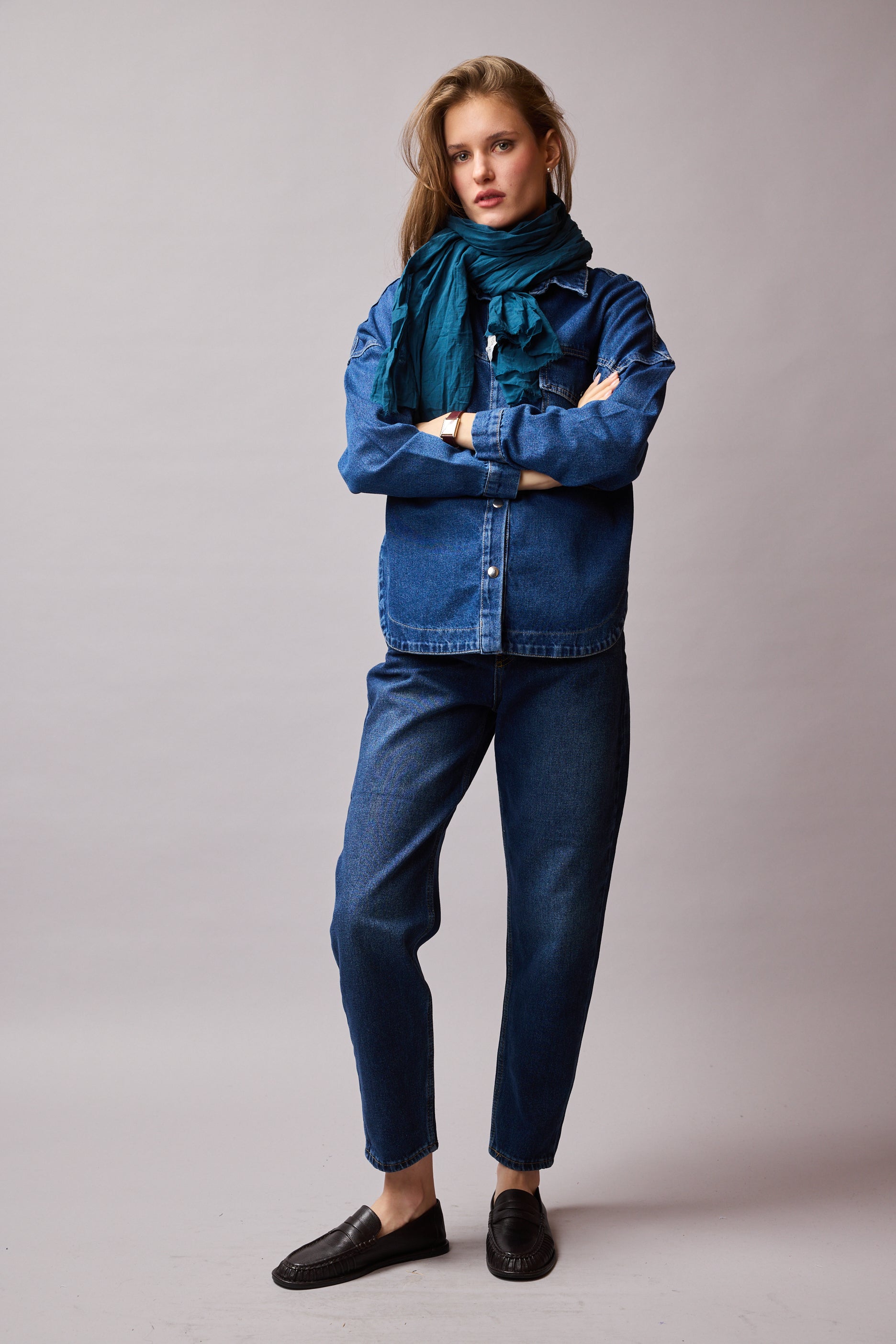 Sea Blue Organik Pamuk El Boyama Şal