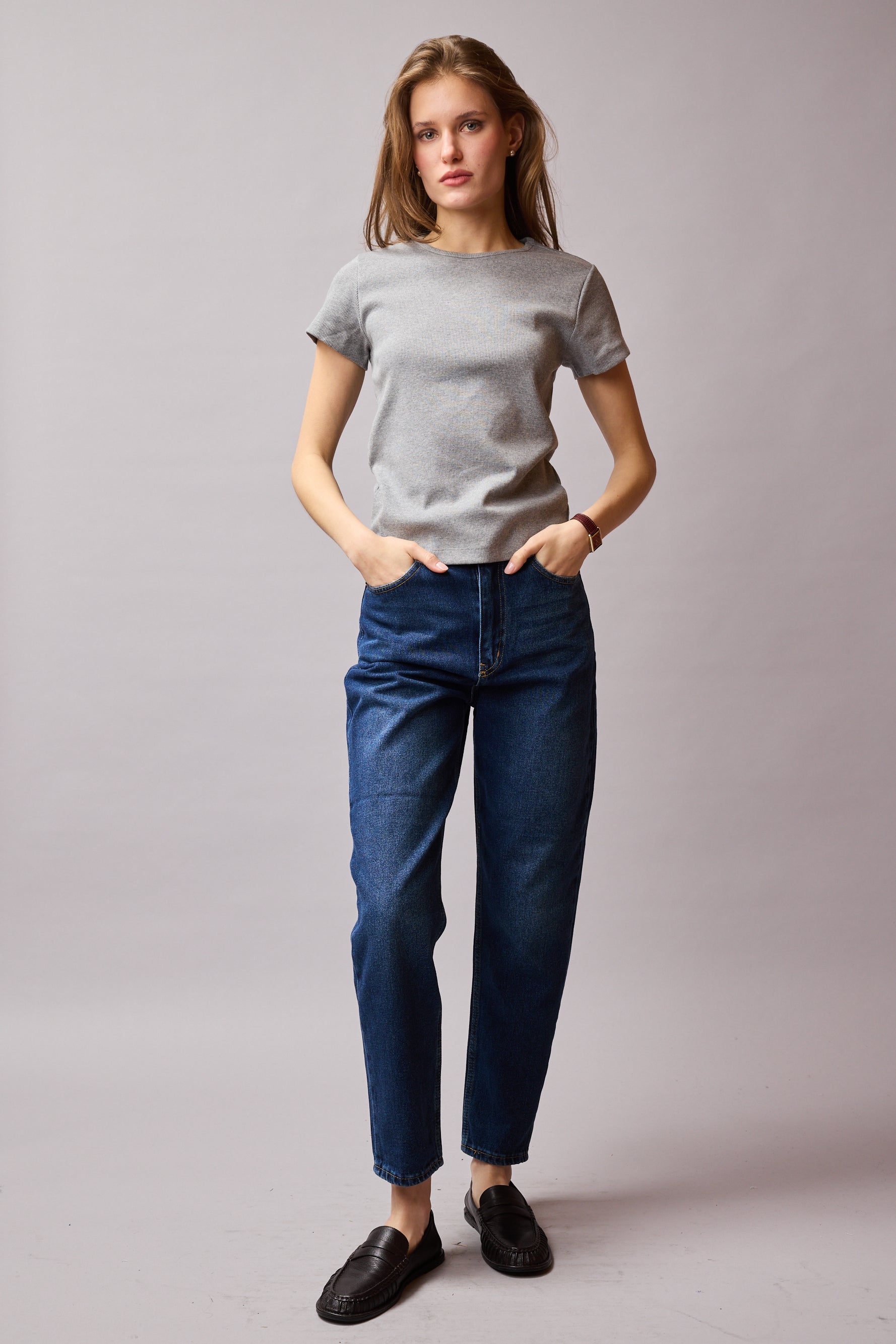 STRAIGHT FIT HIGH WAIST MOM JEAN BLUE