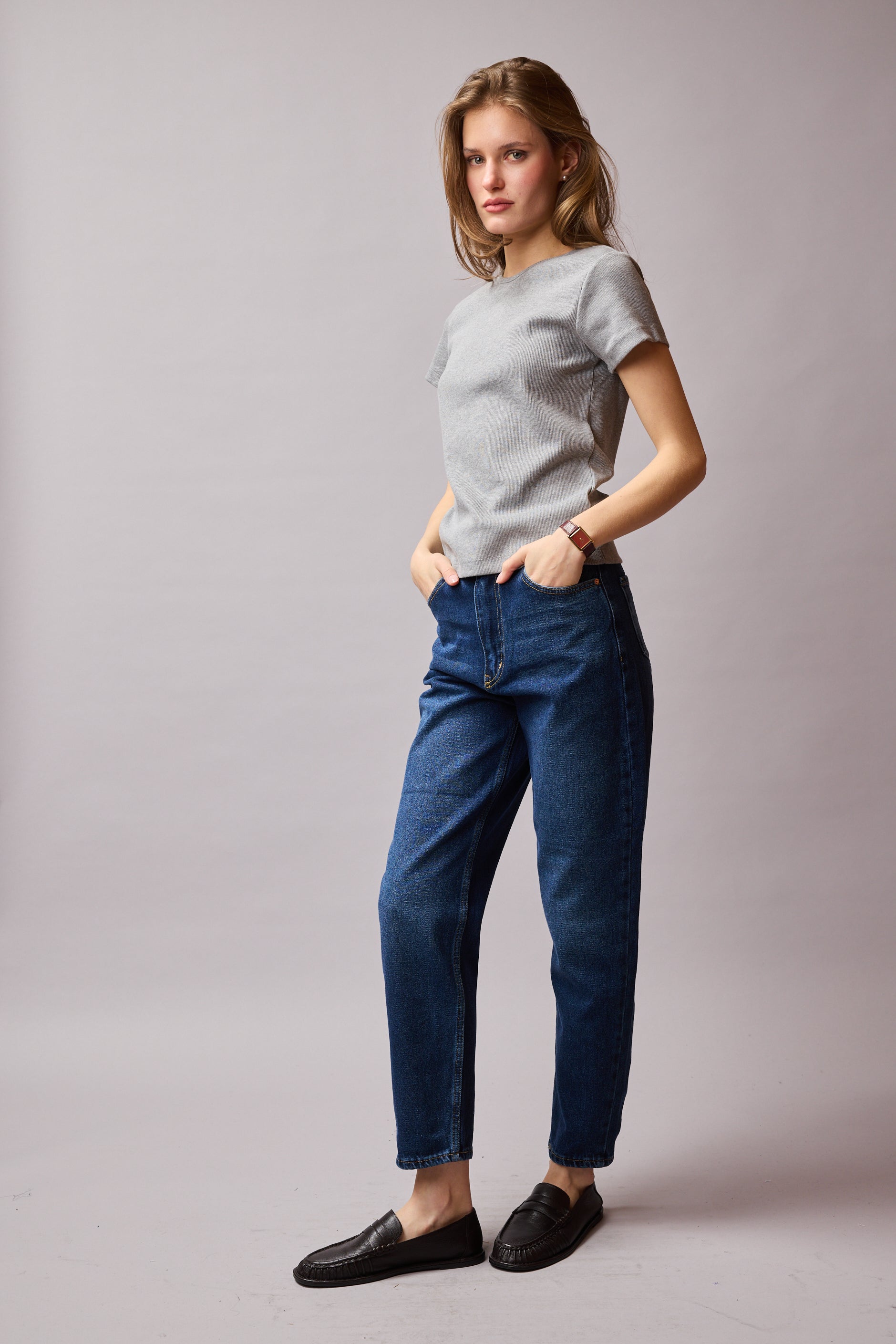 STRAIGHT FIT HIGH WAIST MOM JEAN BLUE