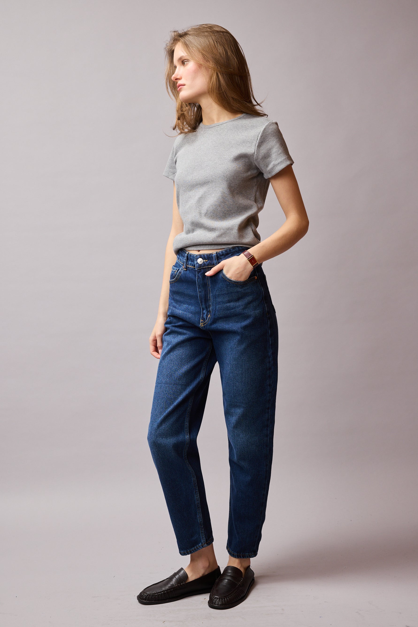STRAIGHT FIT HIGH WAIST MOM JEAN BLUE