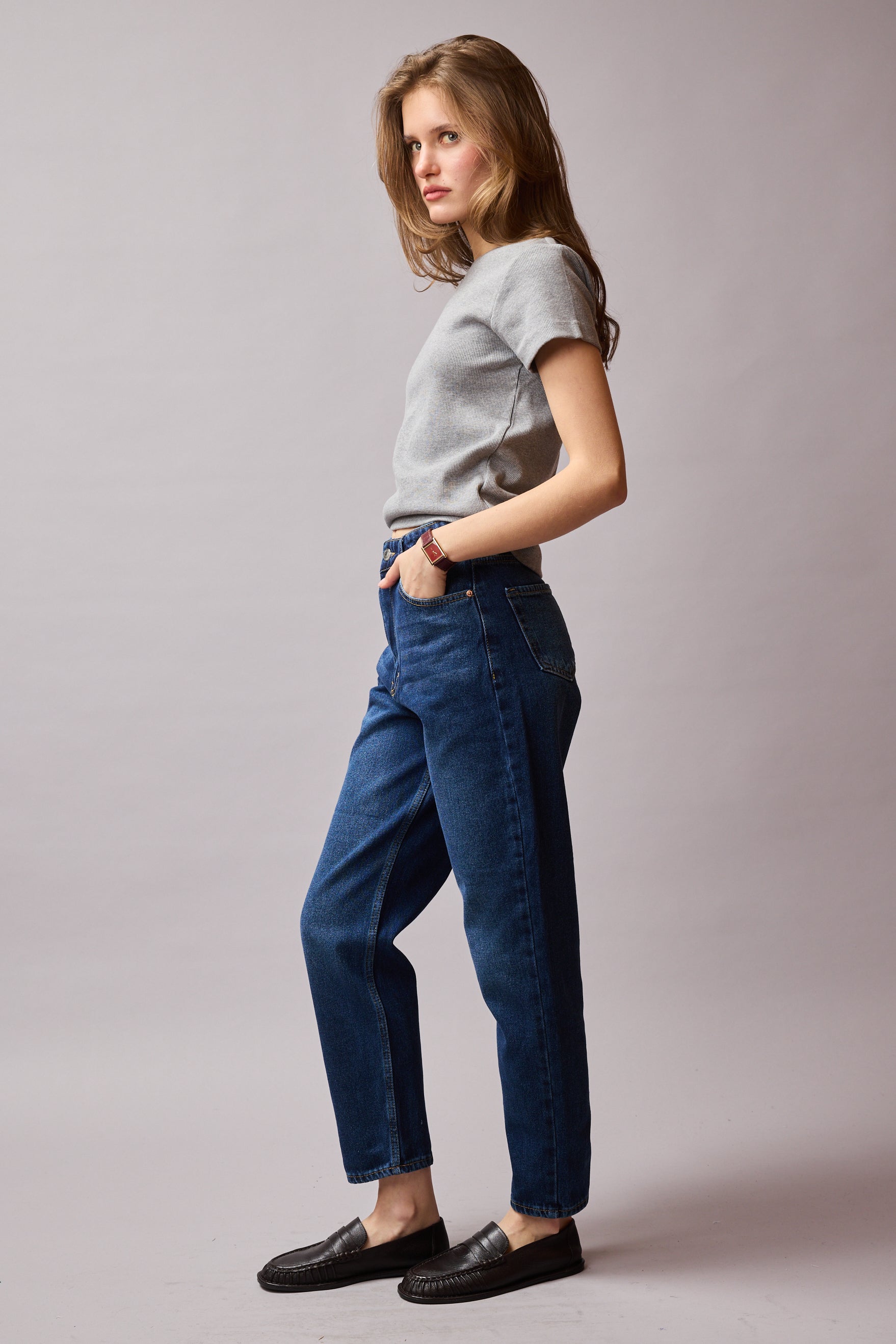 STRAIGHT FIT HIGH WAIST MOM JEAN BLUE