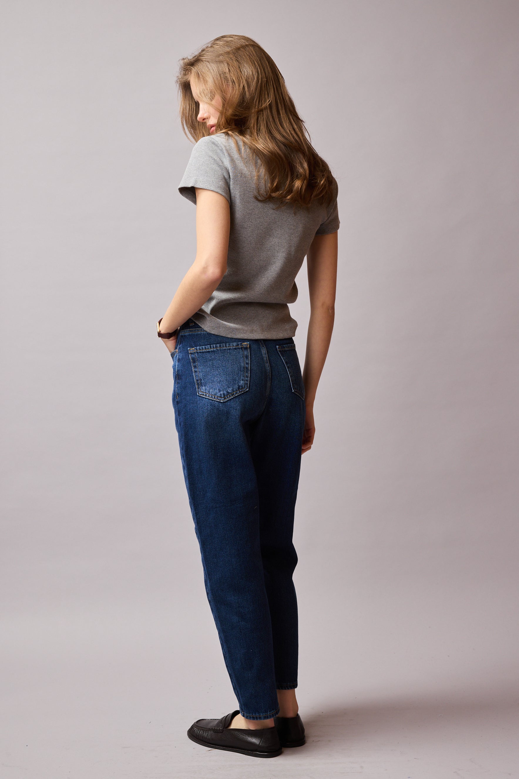 STRAIGHT FIT HIGH WAIST MOM JEAN BLUE