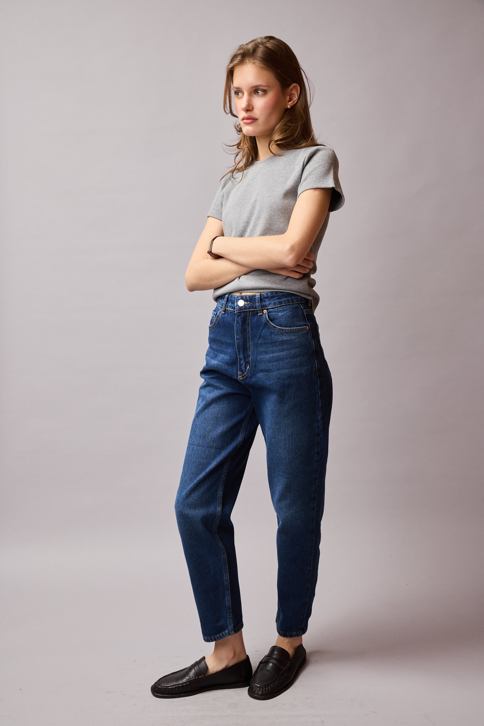 FITILLI KISA KOLLU PAMUK T-SHIRT GRI