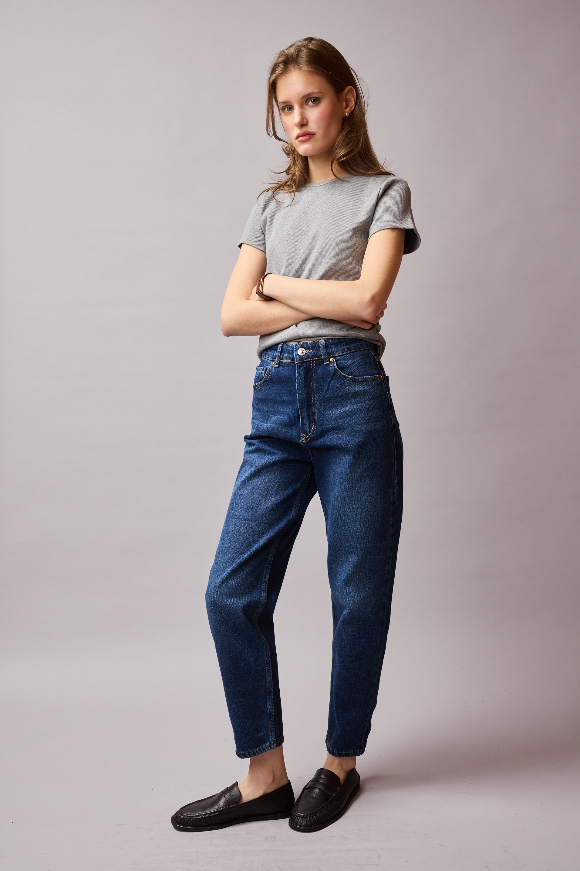 STRAIGHT FIT HIGH WAIST MOM JEAN BLUE