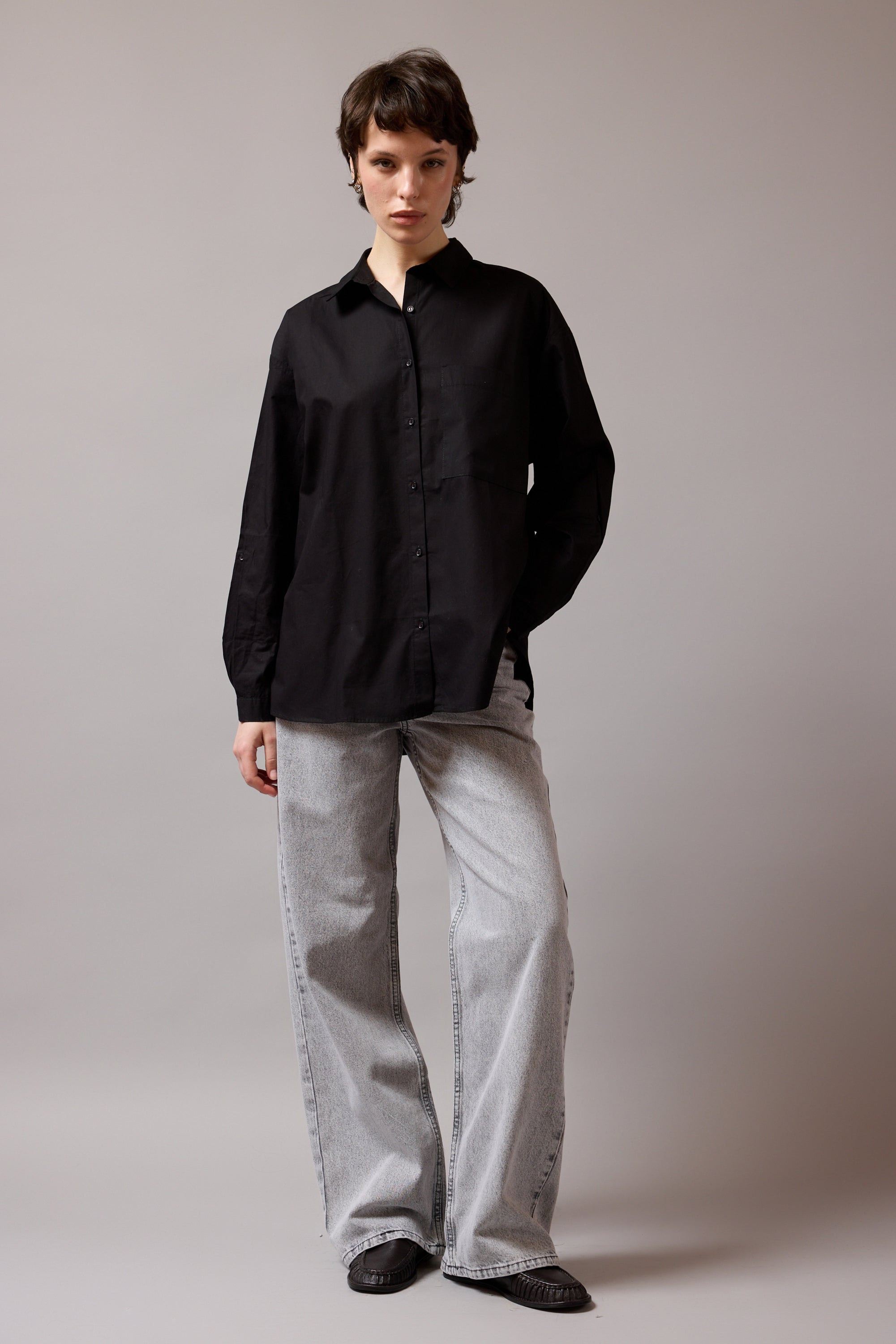 KLASIK YAKA OVERSIZE GOMLEK SIYAH