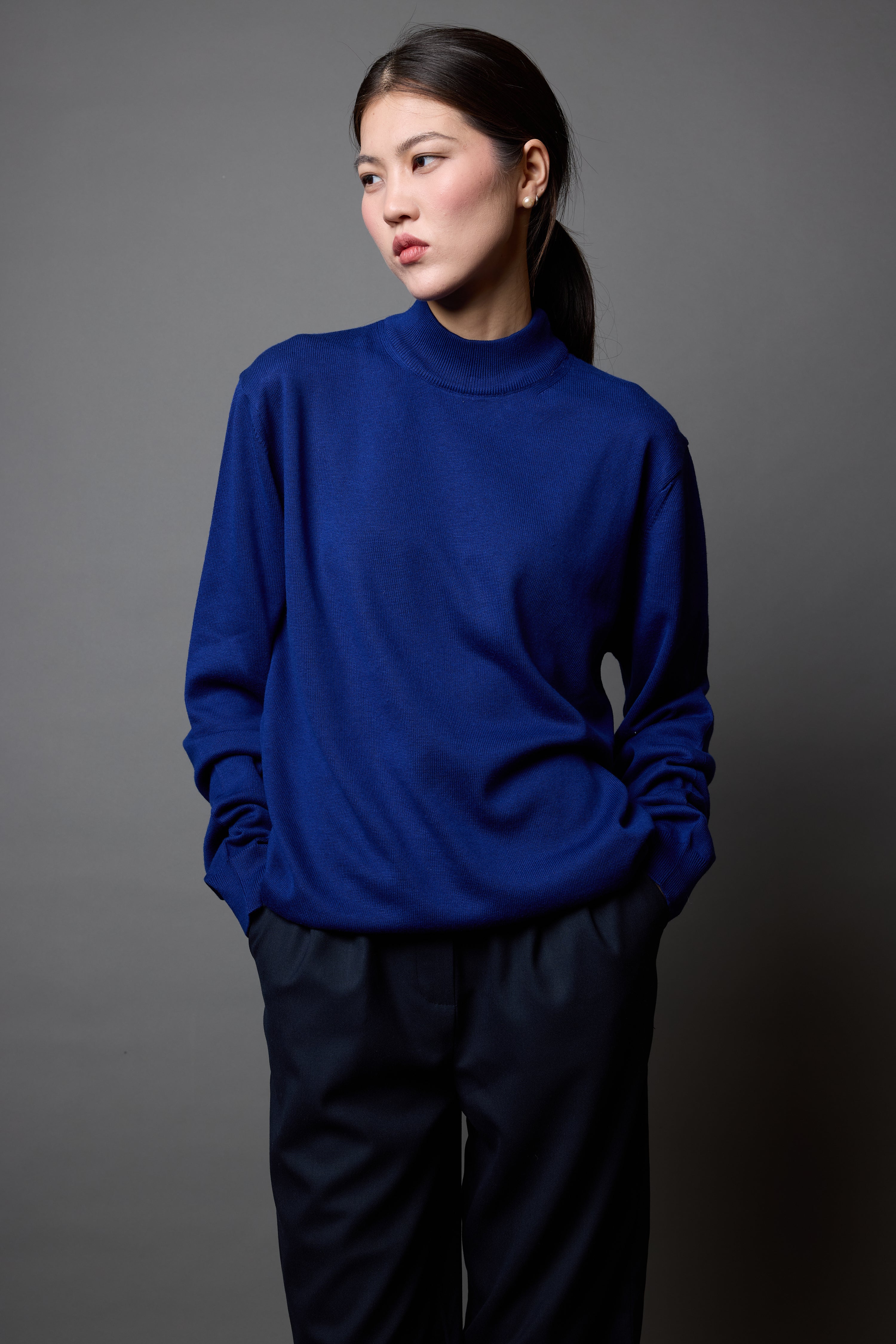 COTTON TURTLEneck UNISEX SWEATER SAX BLUE