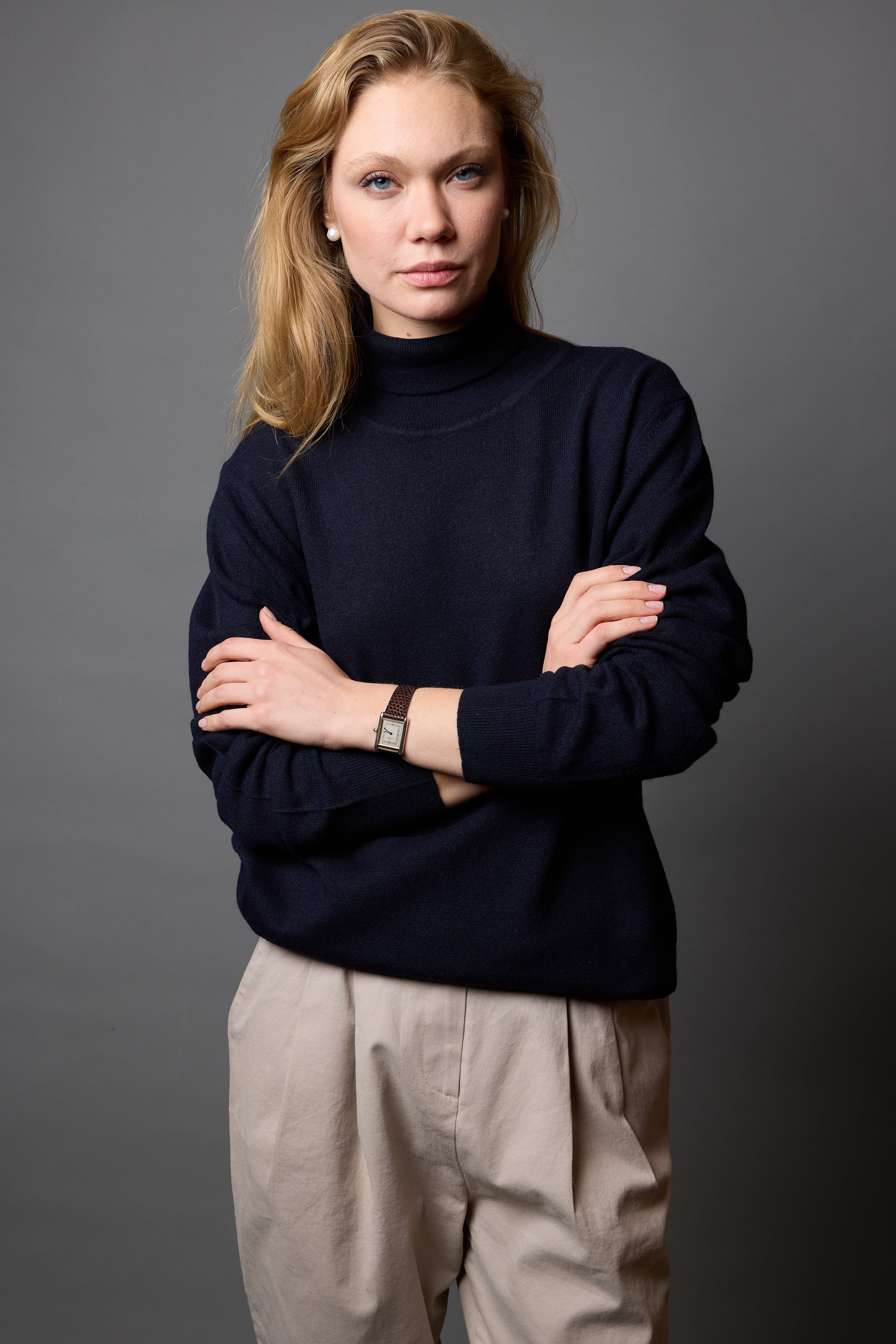 WOOL HIGH COLLAR UNISEX SWEATER NAVY BLUE