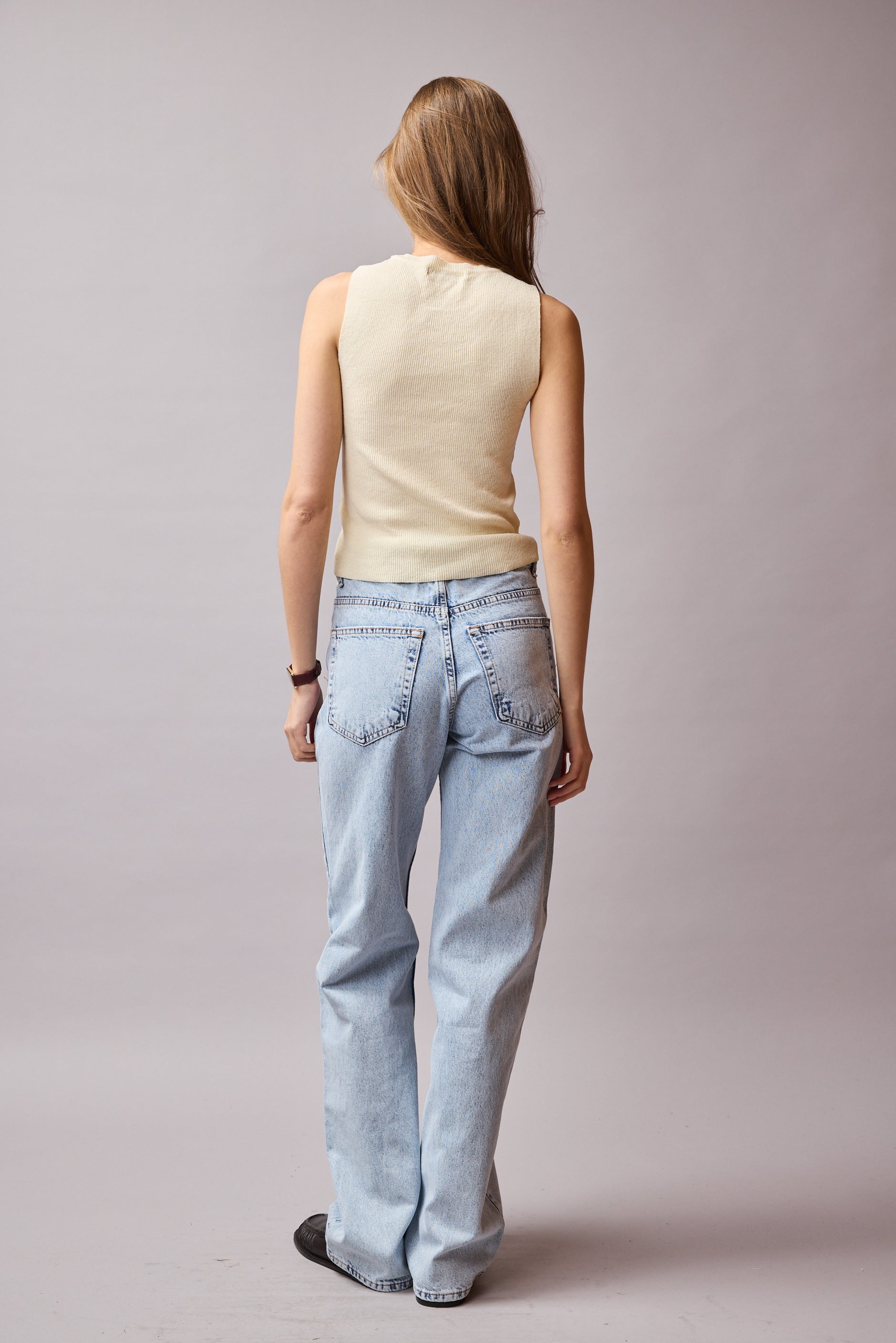 STRAIGHT FIT HIGH WAIST PIECE LEG JEANS LIGHT BLUE