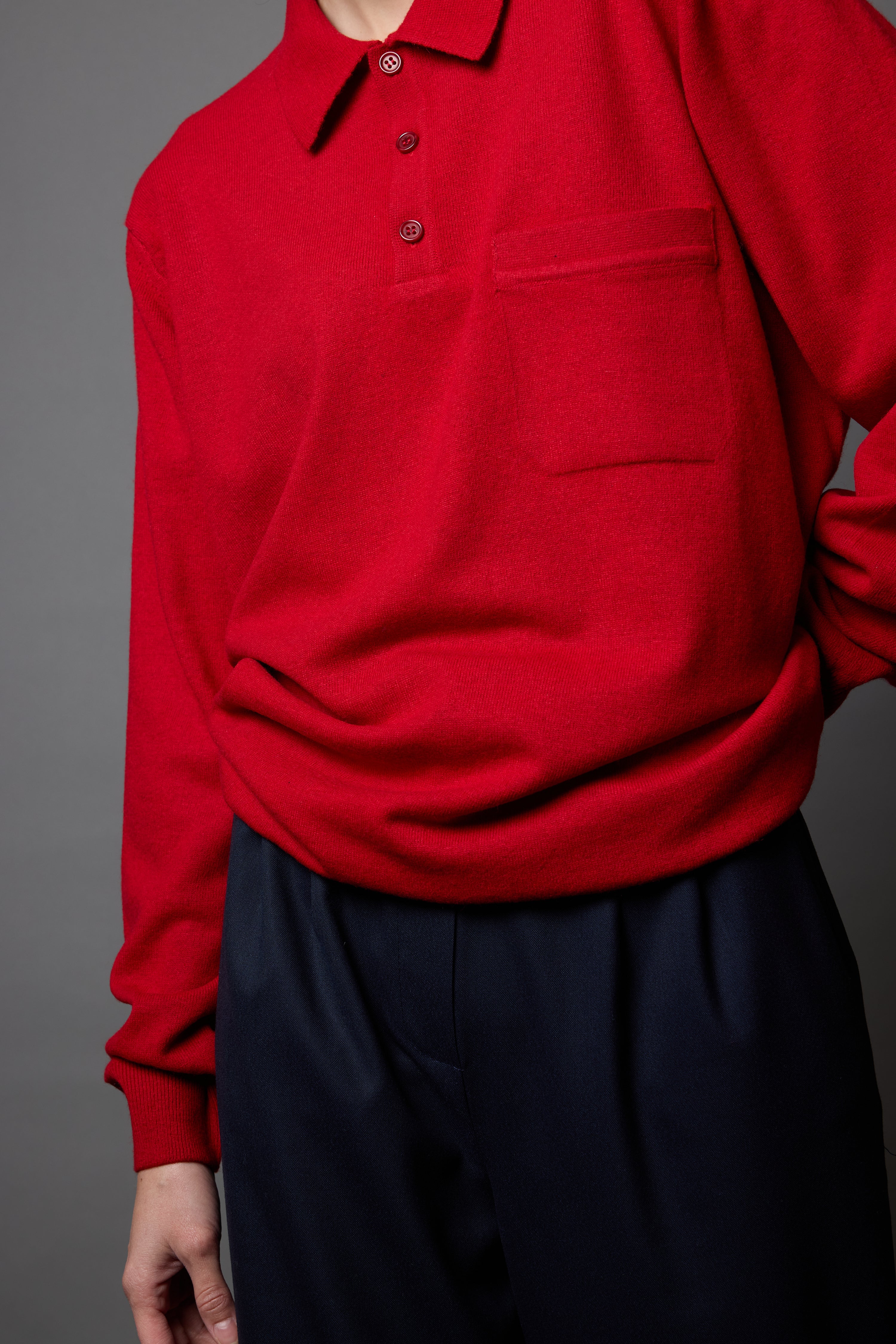 WOOL POLO COLLAR UNISEX SWEATER RED