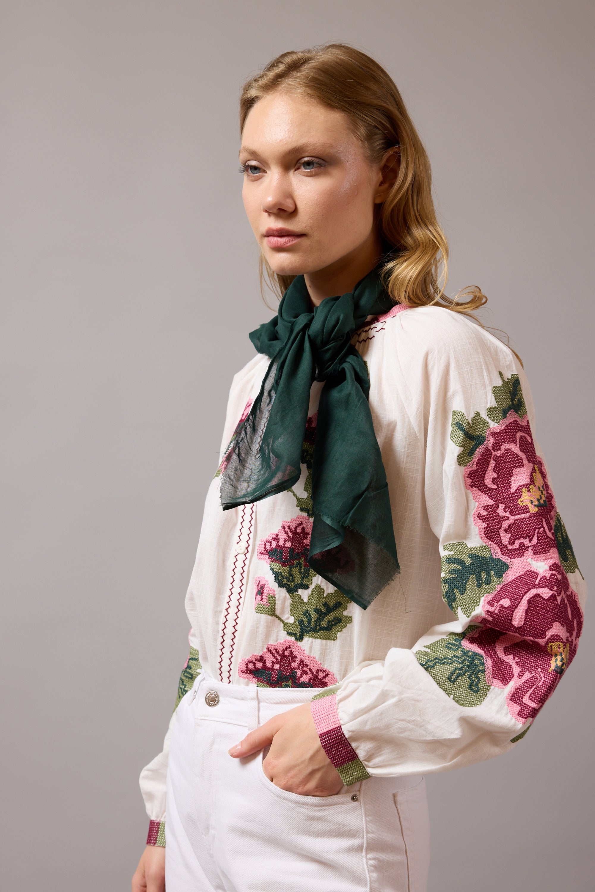 Emerald Organik Pamuk Handmade Kare Fular