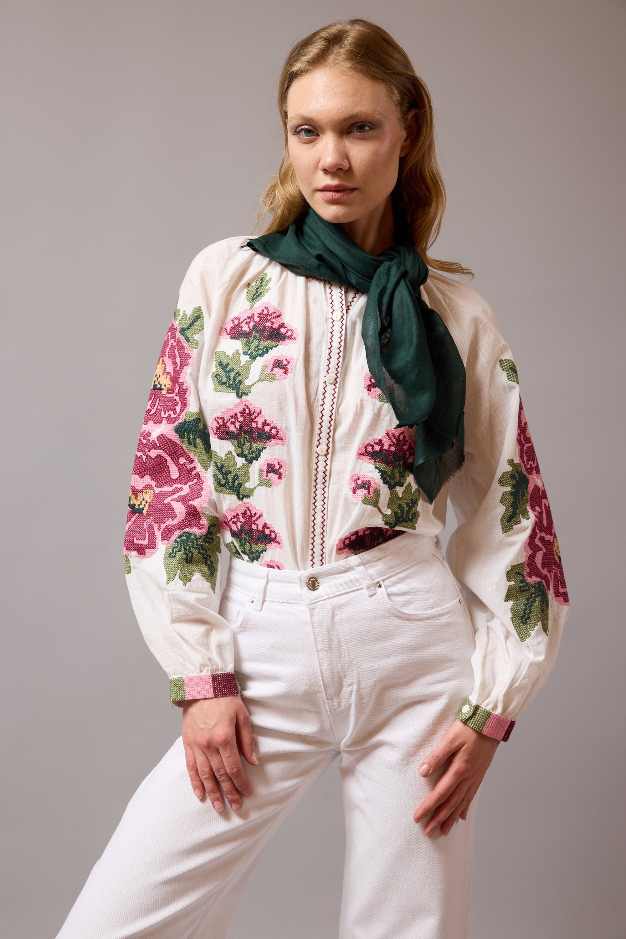 Emerald Organik Pamuk Handmade Kare Fular