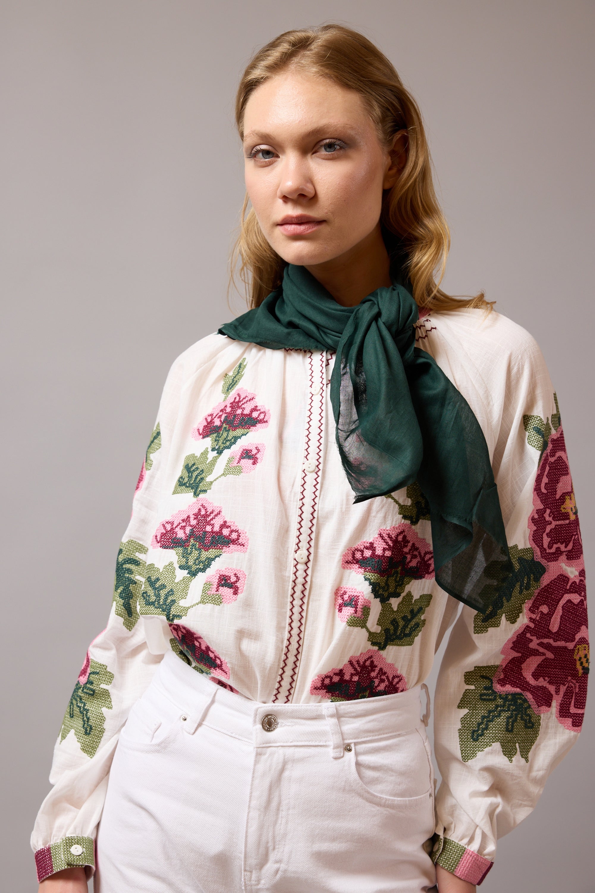 Emerald Organik Pamuk Handmade Kare Fular