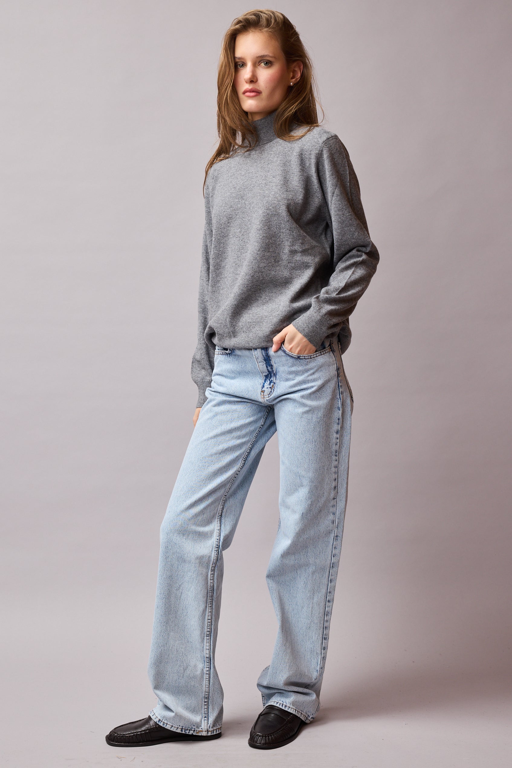 YUN YUKSEK YAKA UNISEX KAZAK GRI