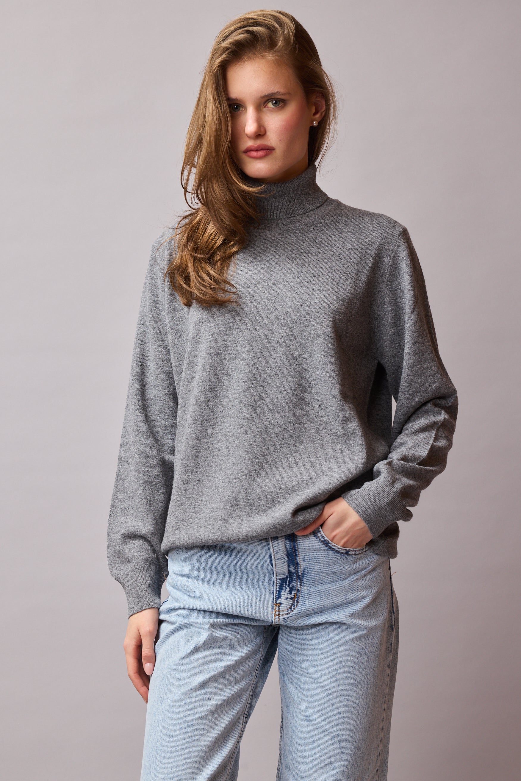 YUN YUKSEK YAKA UNISEX KAZAK GRI