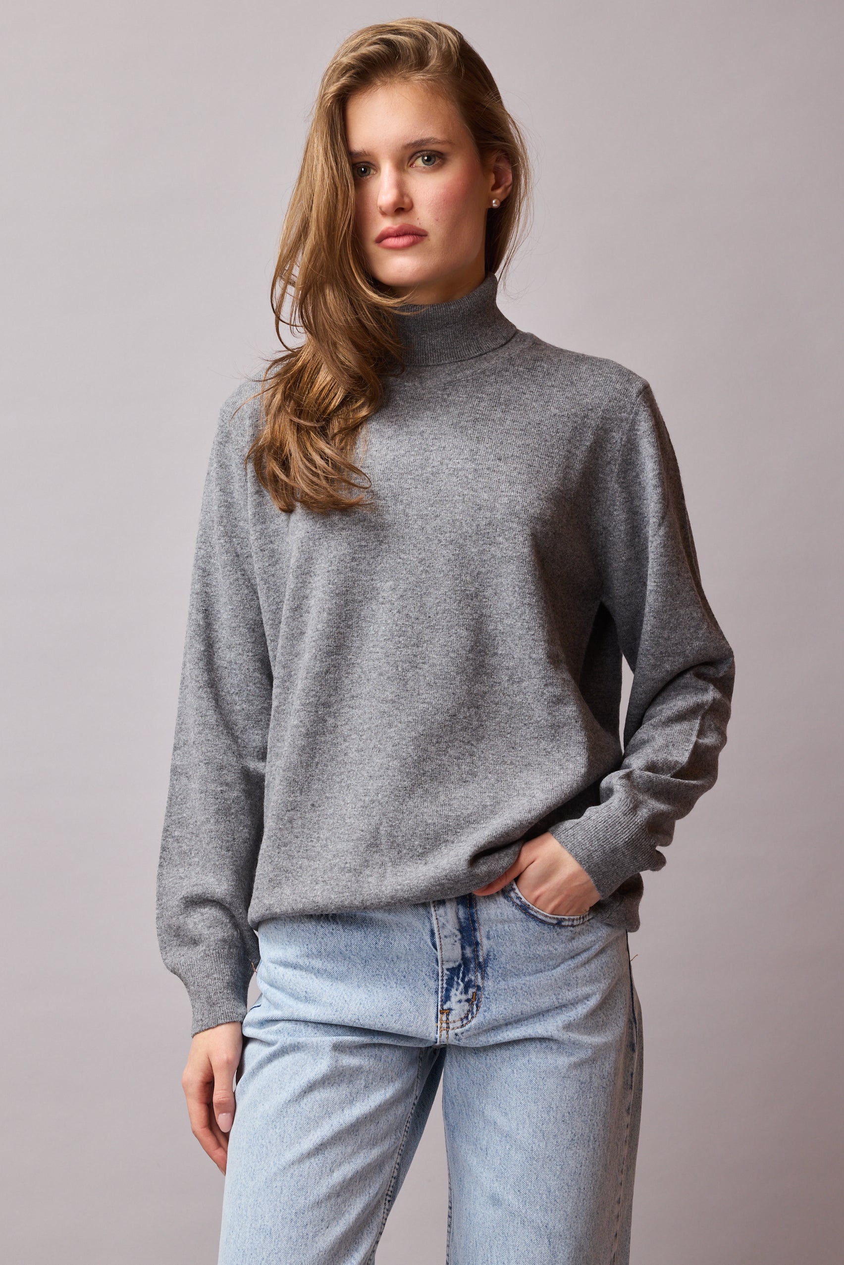 YUN YUKSEK YAKA UNISEX KAZAK GRI