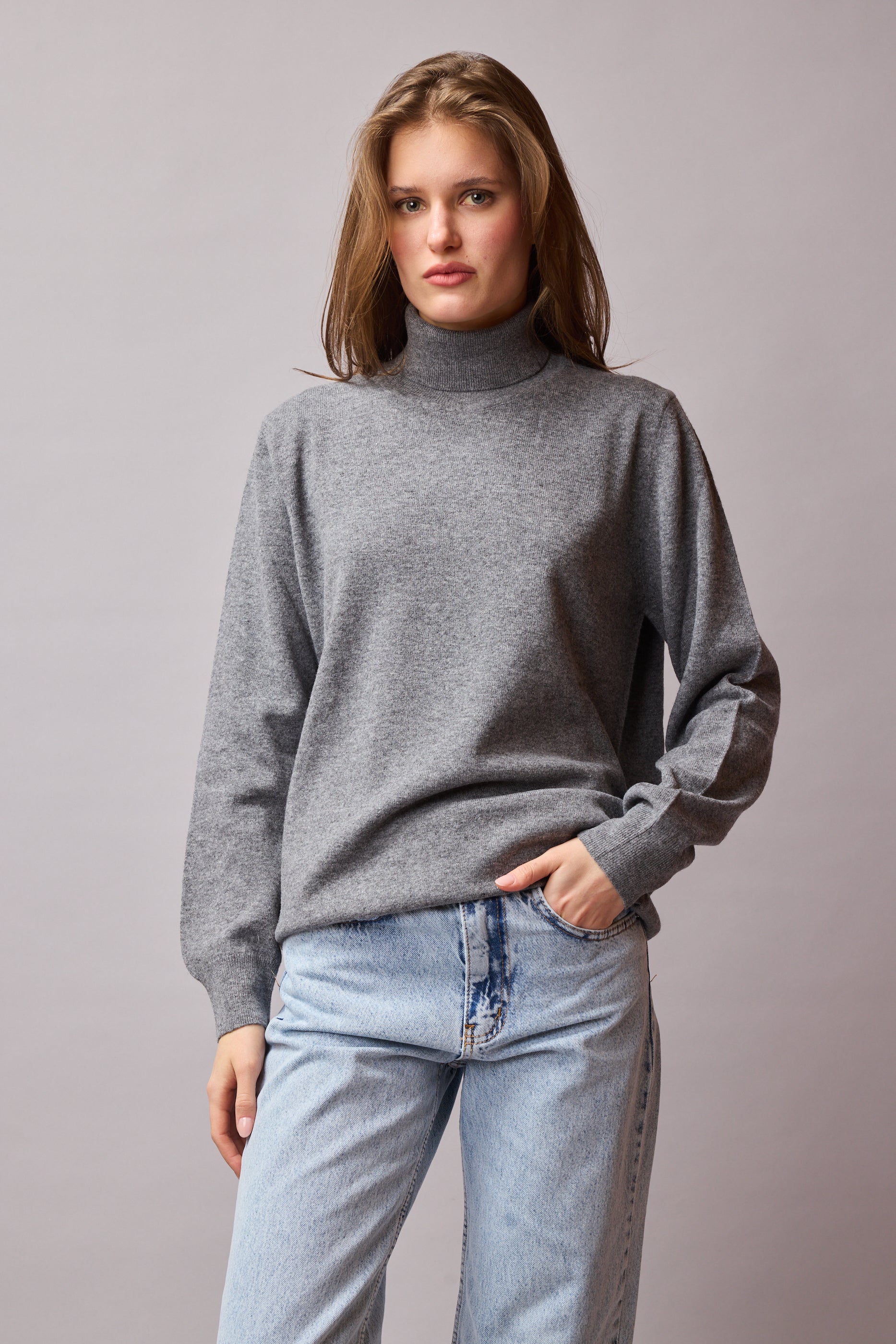 YUN YUKSEK YAKA UNISEX KAZAK GRI