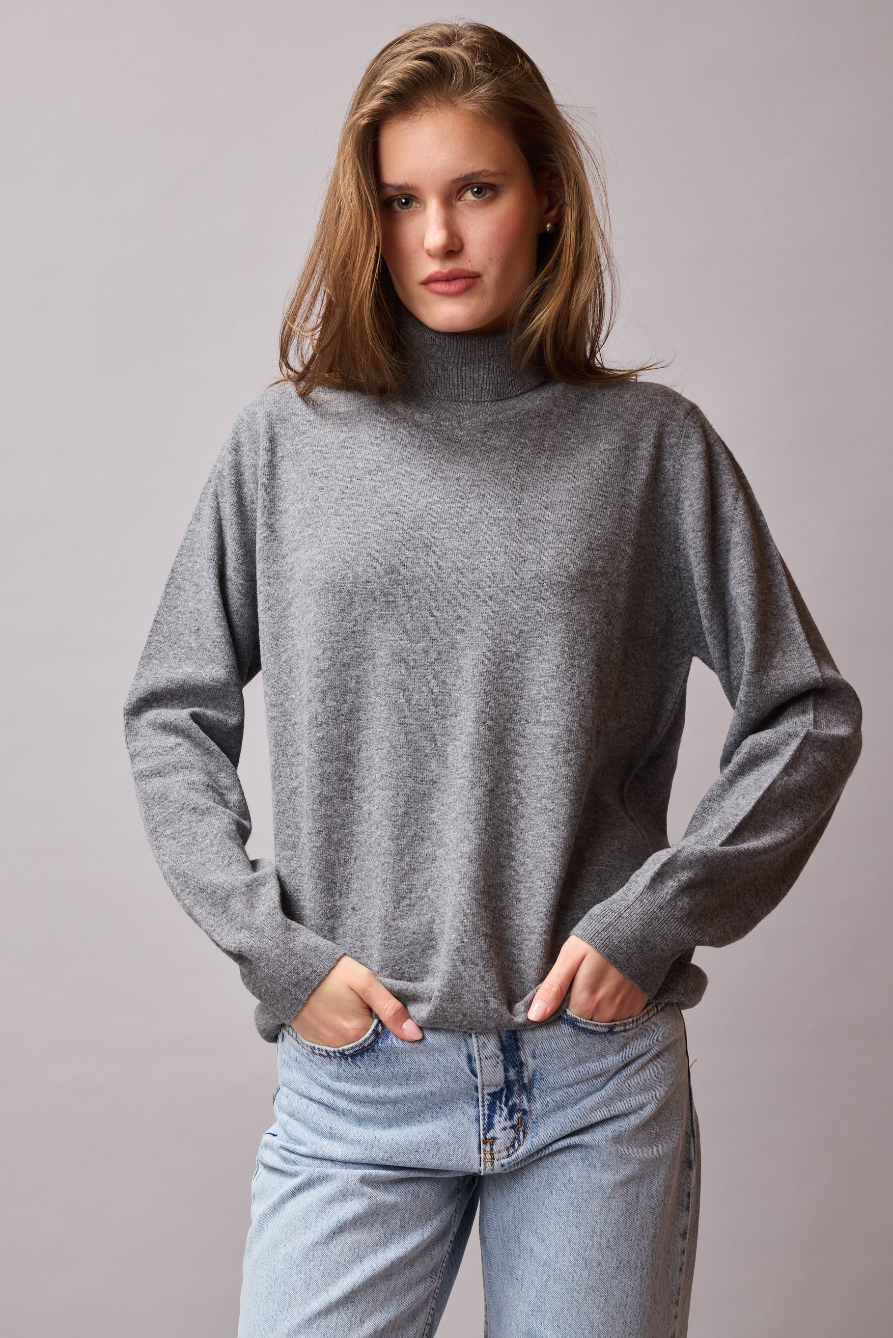 YUN YUKSEK YAKA UNISEX KAZAK GRI