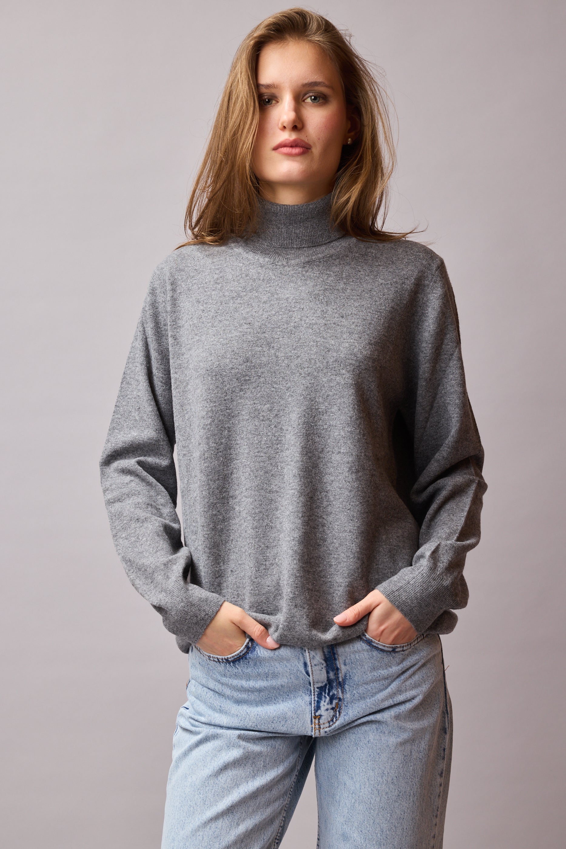 YUN YUKSEK YAKA UNISEX KAZAK GRI