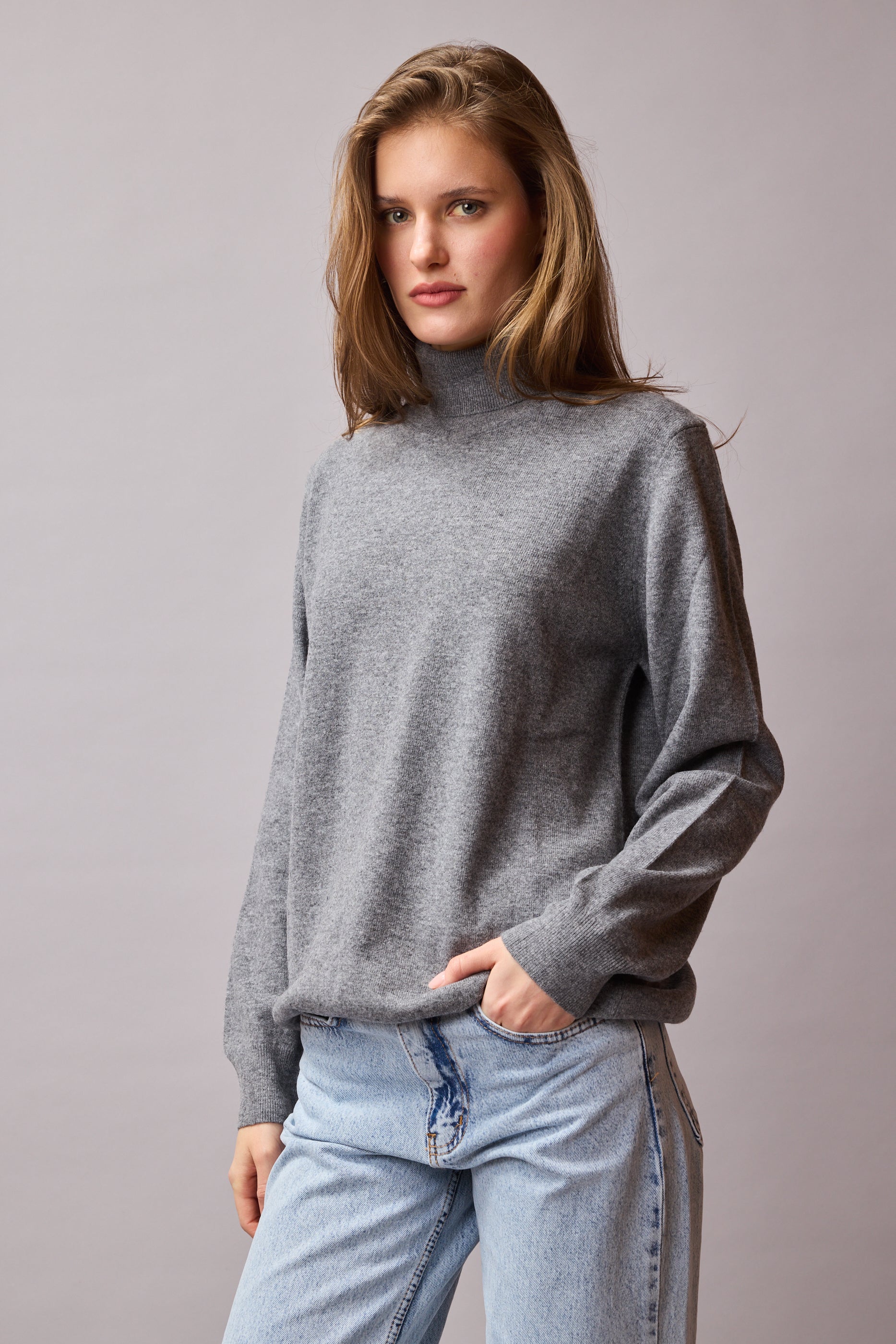 YUN YUKSEK YAKA UNISEX KAZAK GRI