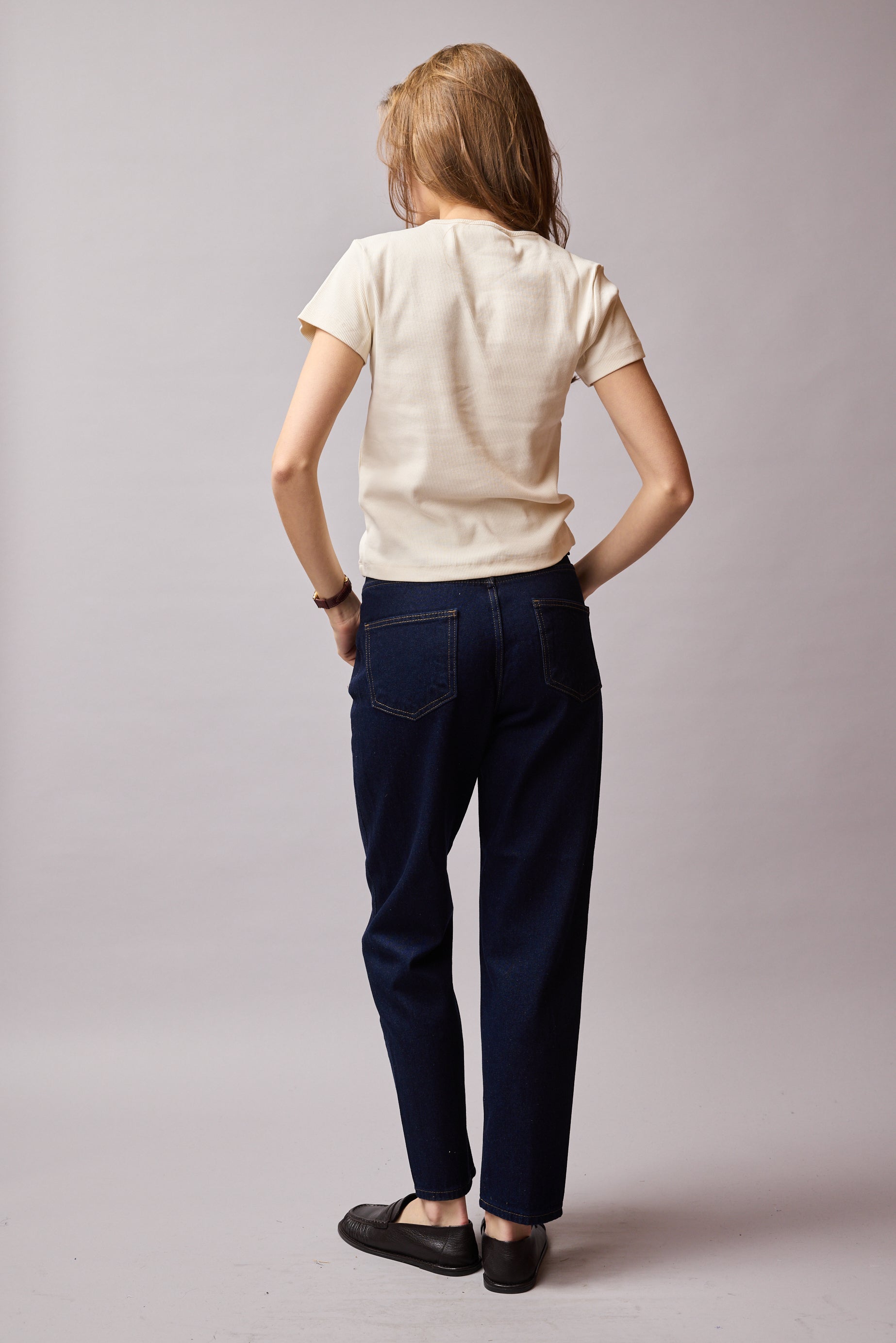 STRAIGHT FIT YUKSEK BEL MOM JEAN DARK BLUE