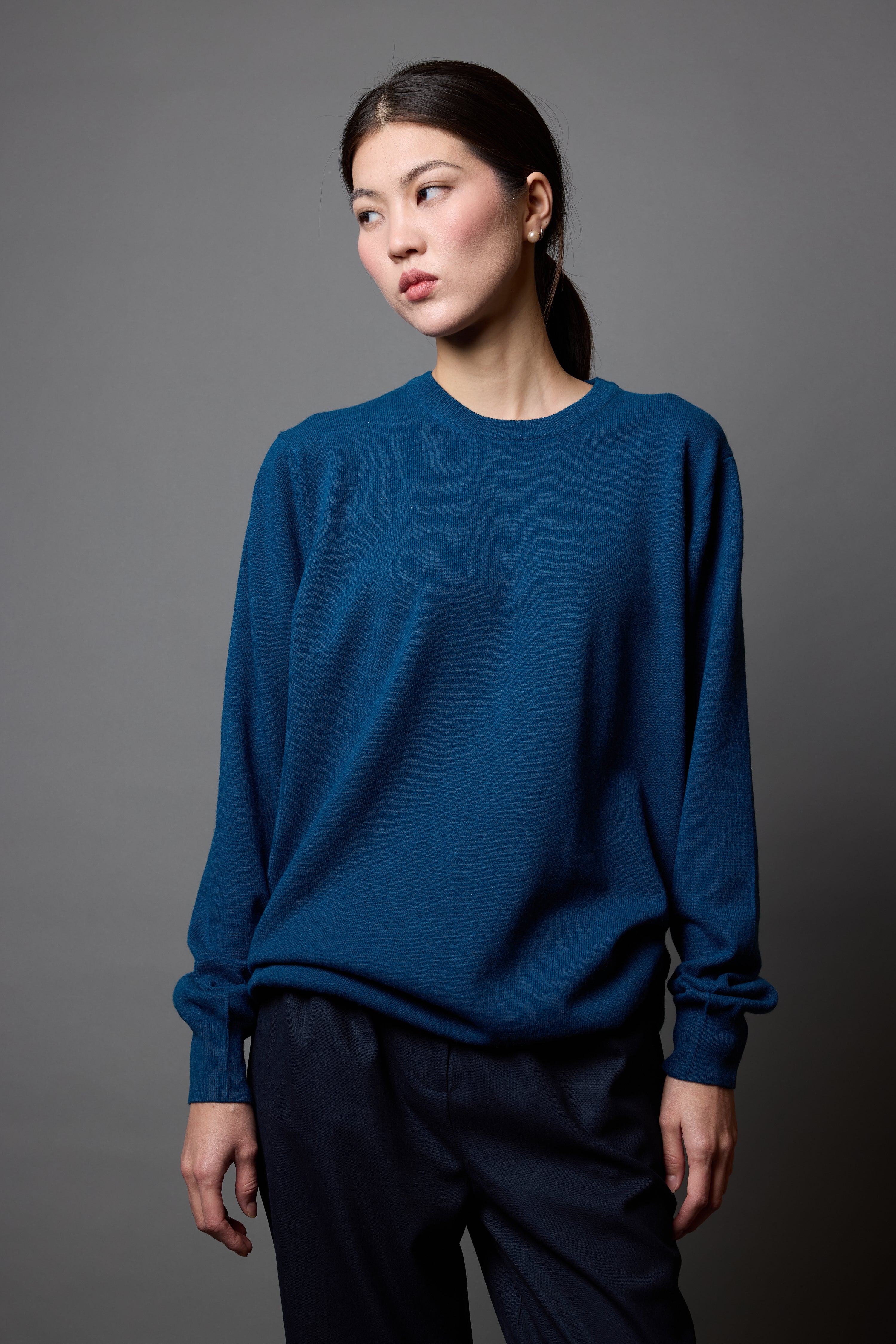 YUN BISIKLET YAKA UNISEX KAZAK PETROL MAVI